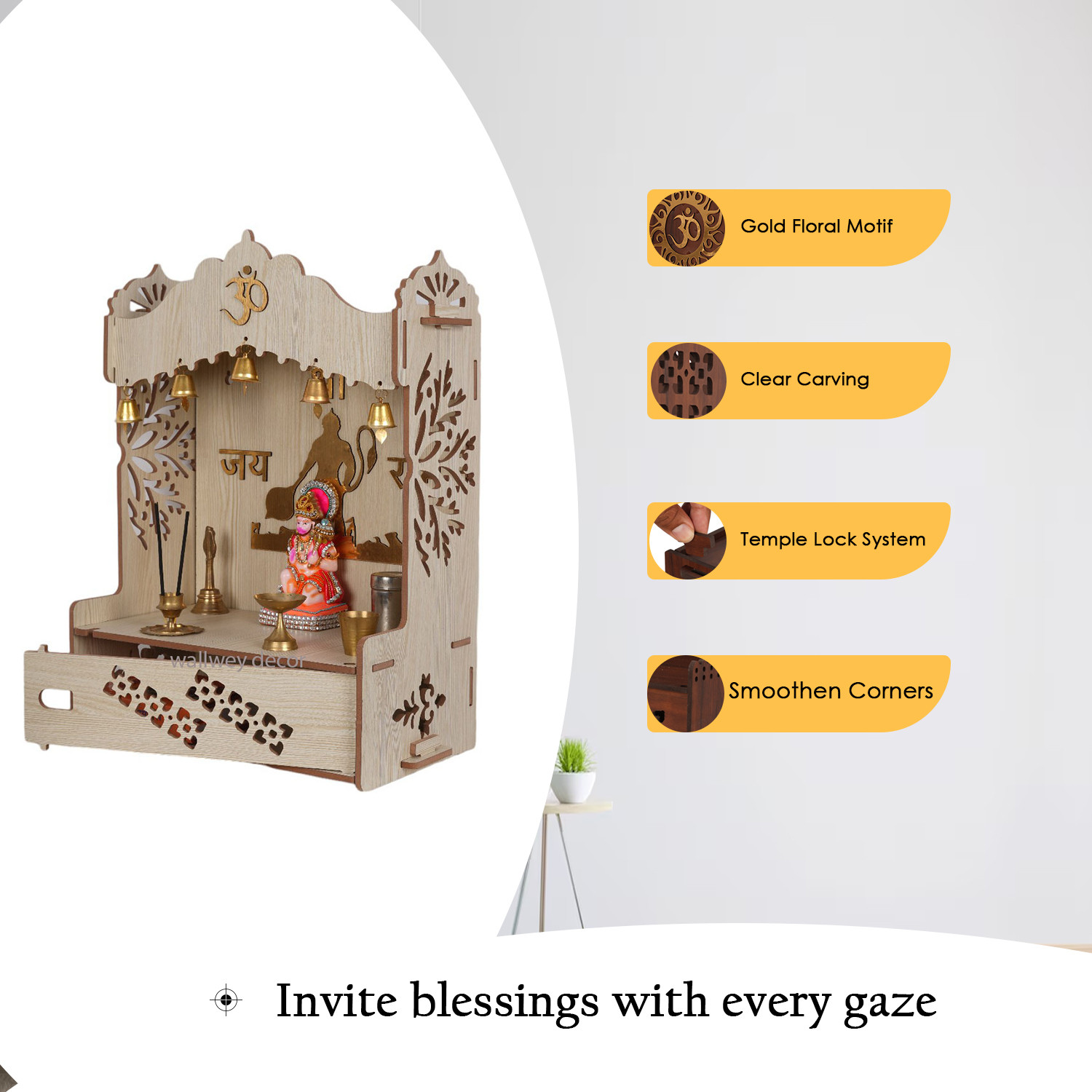 Image of homewey decor Home Temple /Home mandir /god Stand for Home /Pooja Stand /Home mandap Engineered Wood Home Temple