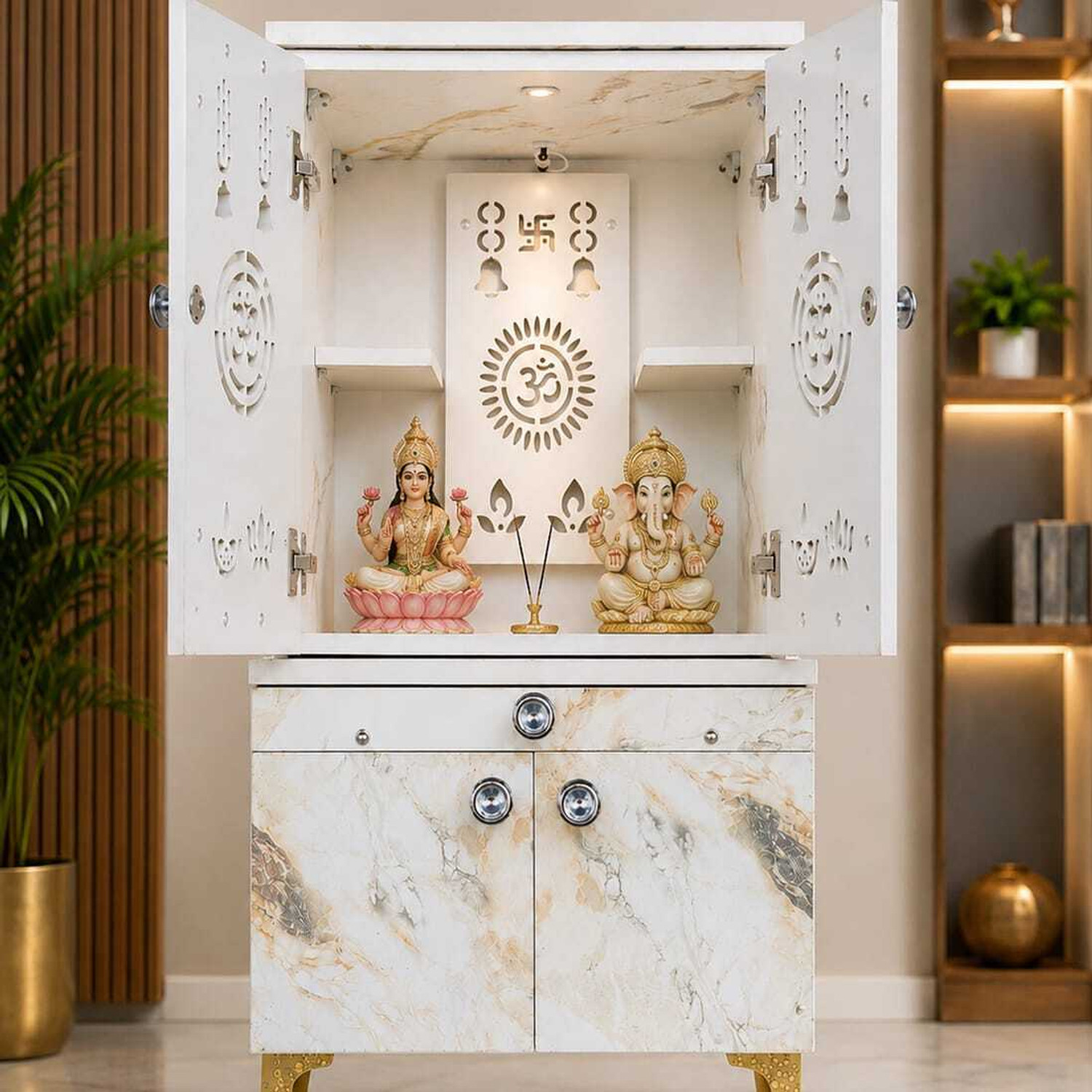 Image of Techf creation TECHF Marble Finish Engineered Wood Home Temple