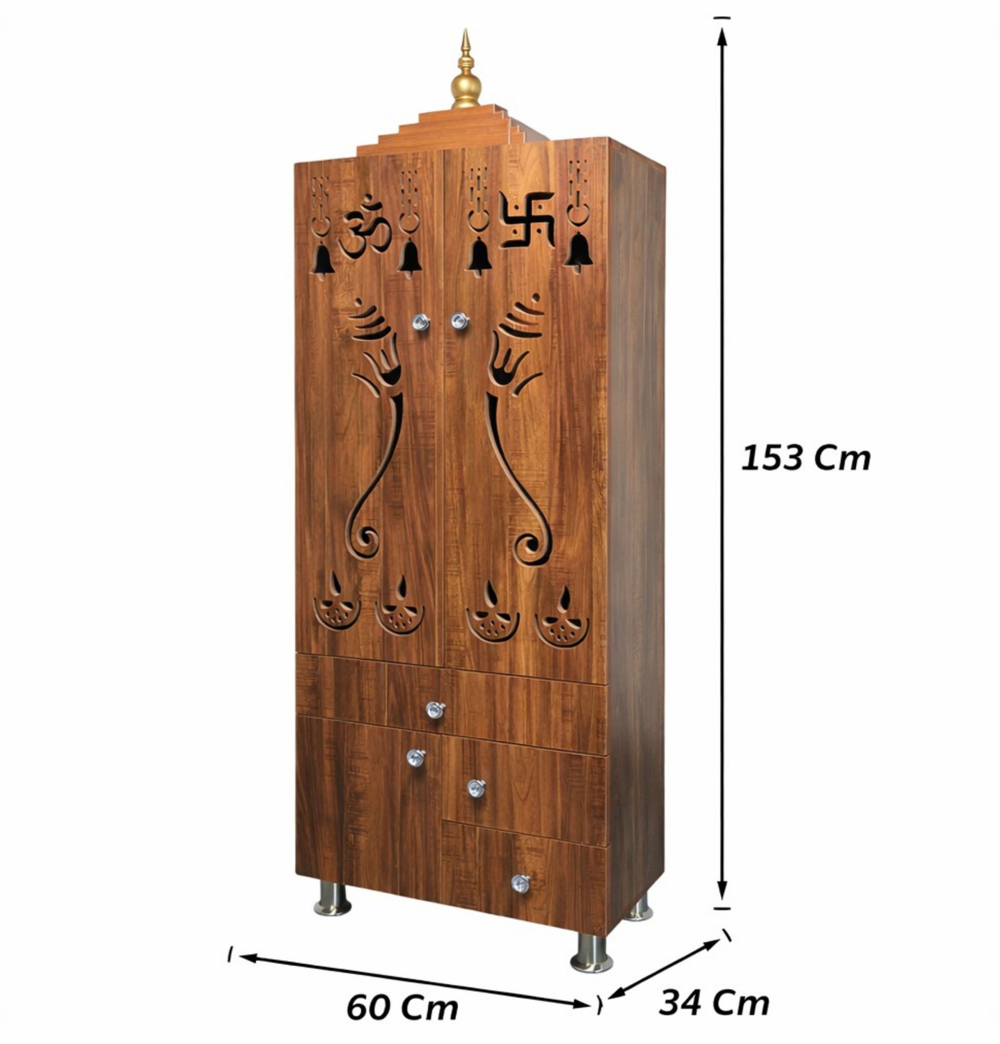 Image of Old Wolf Furniture Wooden Floor Standing Temple With Doors, LED Back Panel & Storage Drawers Engineered Wood Home Temple
