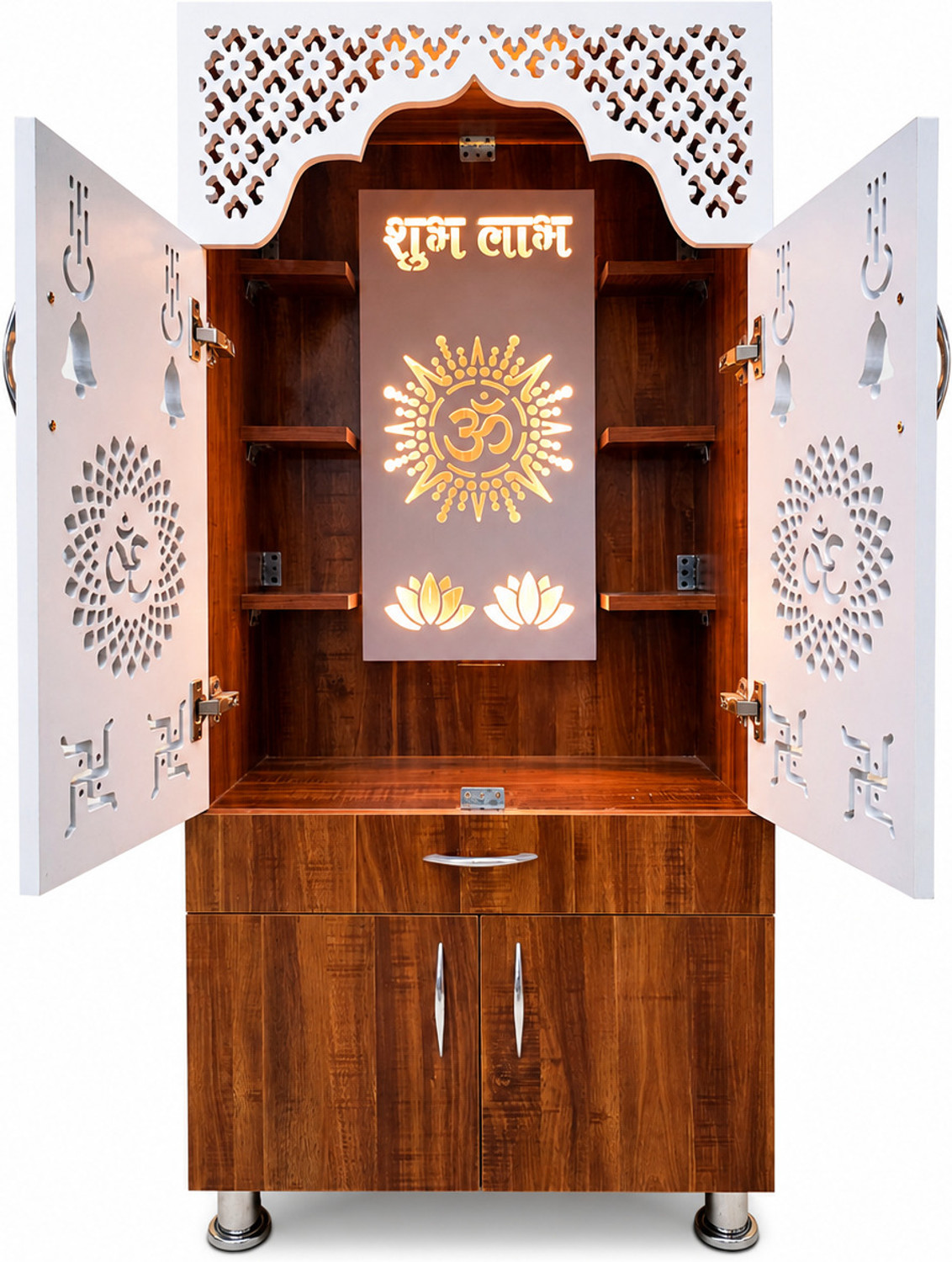 Image of Flipkart Perfect Homes Studio Temple for Home /Pooja Mandir with Led Light Engineered Wood Home Temple