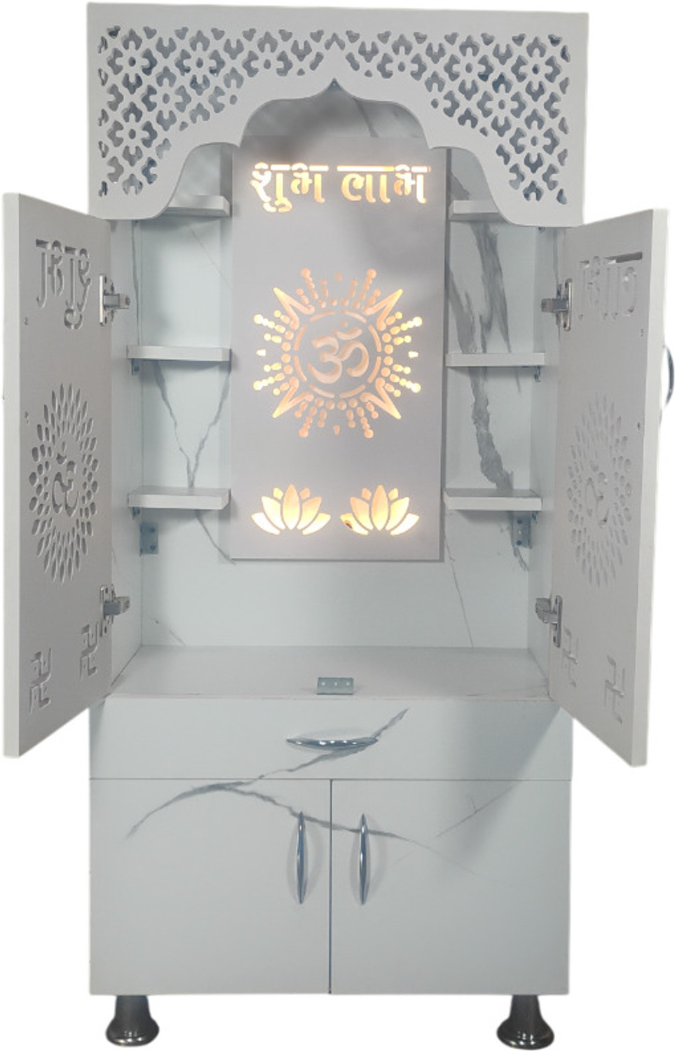 Image of ChiselChant Classic Home Temple with Led Lights (Pre assembled) Height 130cm Engineered Wood Home Temple (Height: 130, Pre-assembled)