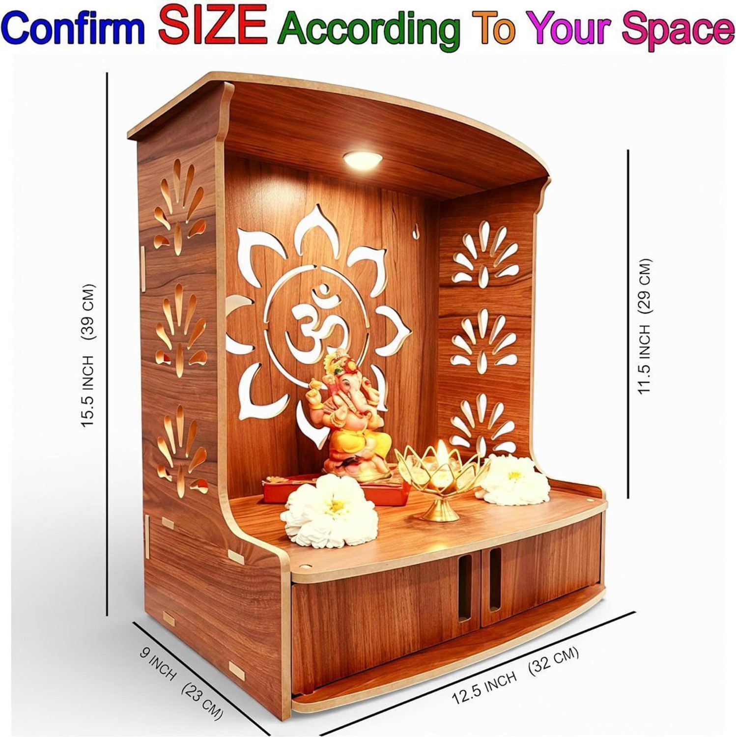 Image of akashi Wooden Temple for Home Pooja Decorative Traditional Mandir Stand Solid Wood Home Temple