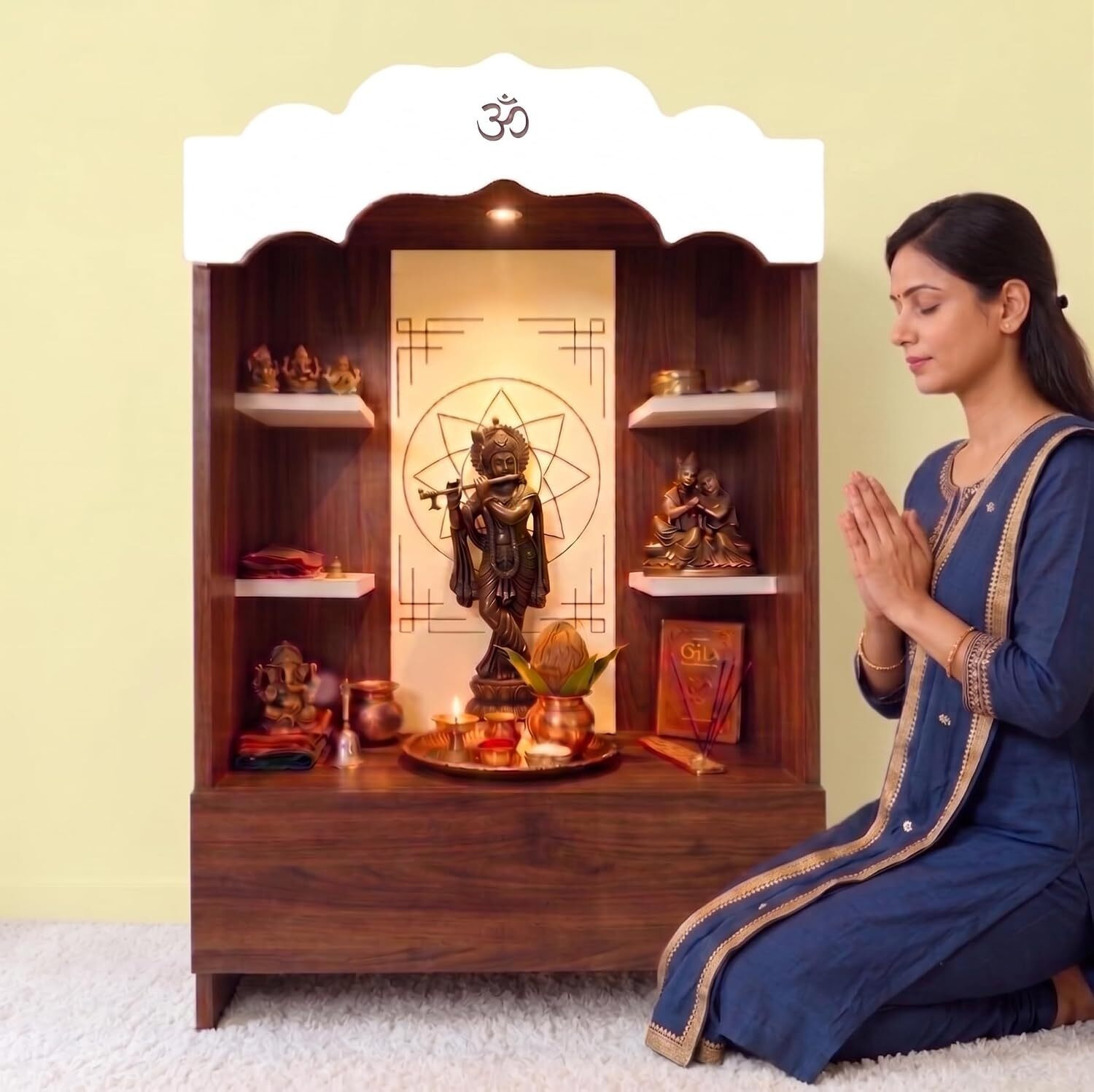 Image of Alpine Willow Temple 016 A Walnut Engineered Wood Home Temple (Height: 59, DIY(Do-It-Yourself))
