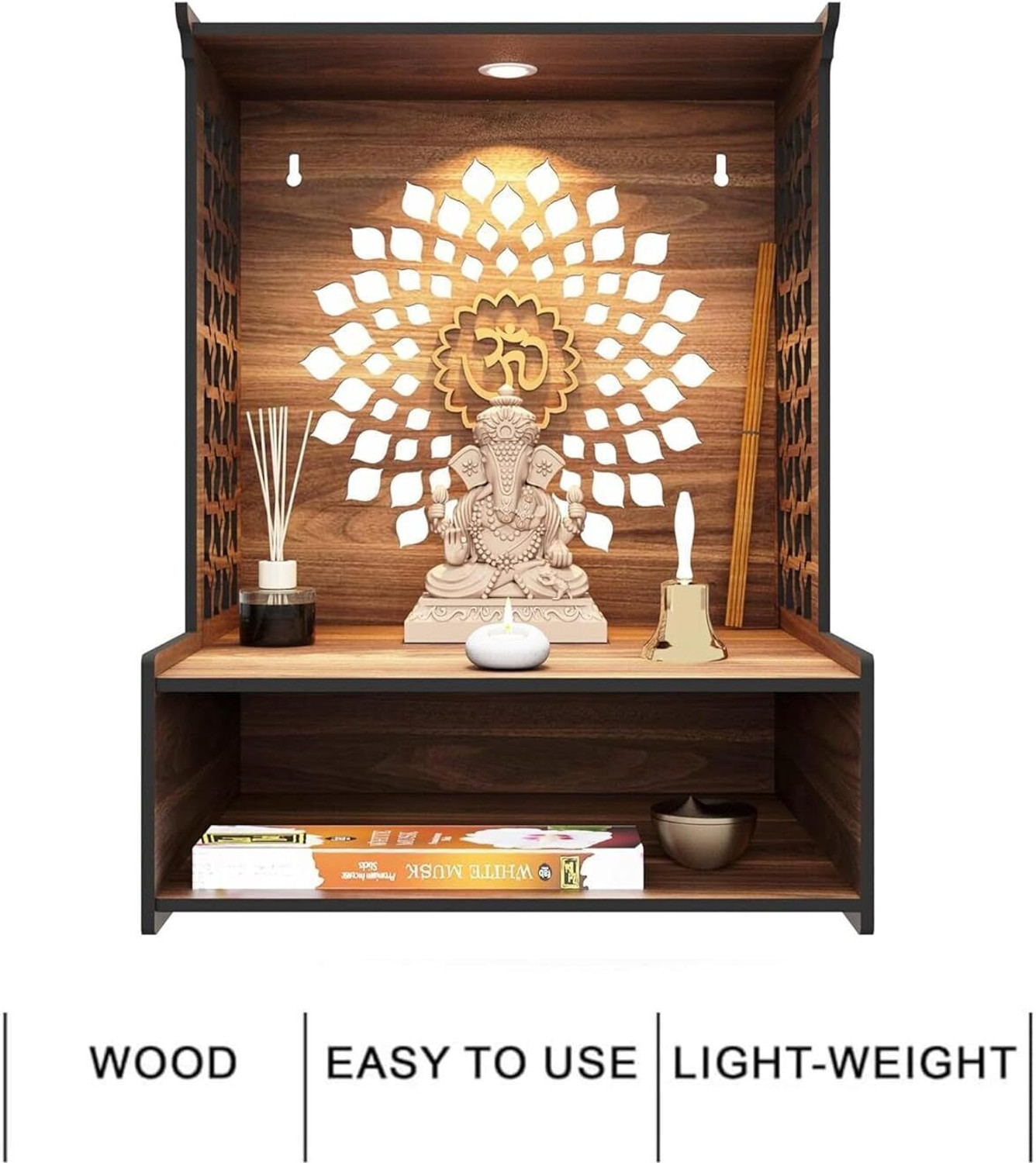 Image of Chitraksh Engineered Wood Hand Crafted Pooja Mandir for Home & Office, Wall Mounted Engineered Wood Home Temple