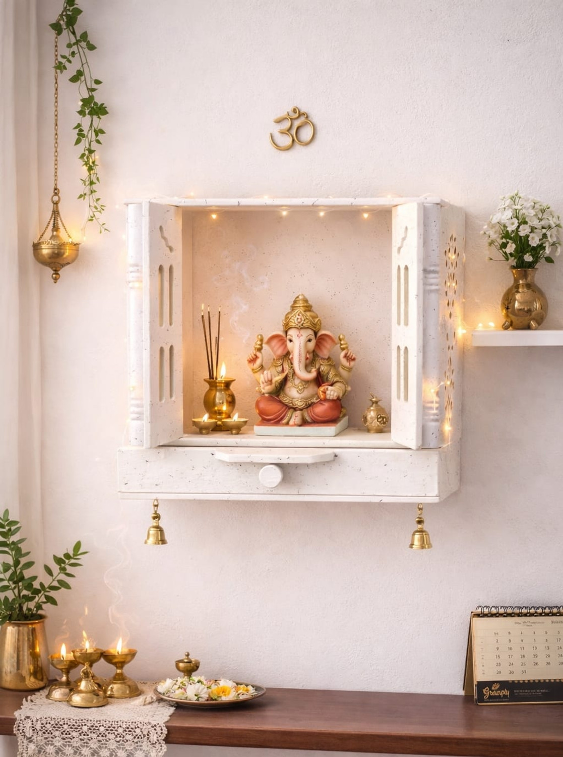 Image of JAMWAIART Wooden Temple for Home Pooja, Arti ram mandir Solid Wood Home Temple