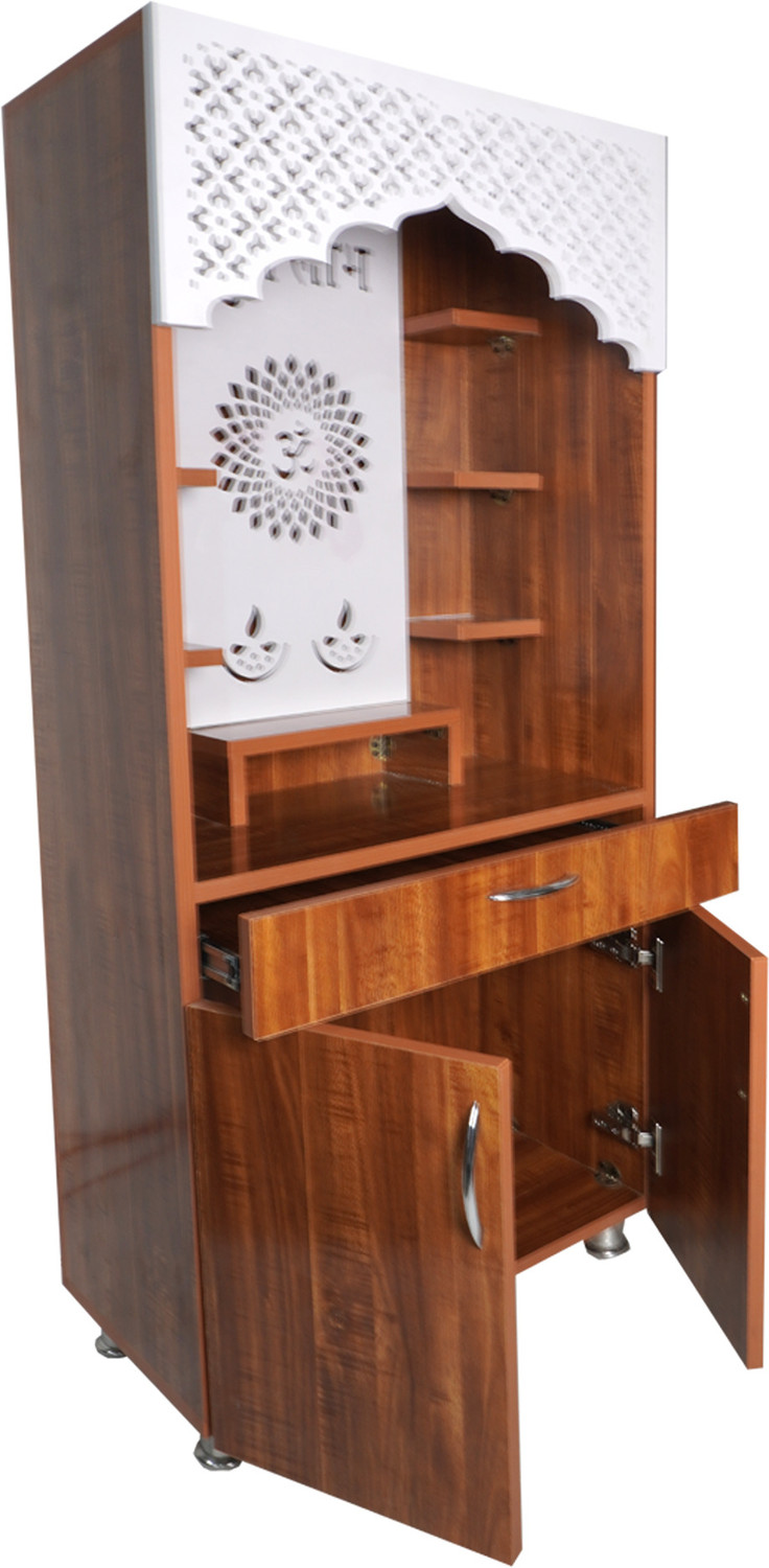 Image of MandirParadise Wooden Pooja Mandir with LED Shubh Labh & Om Design | Traditional Home Temple Engineered Wood Home Temple (Height: 130, Pre-assembled)