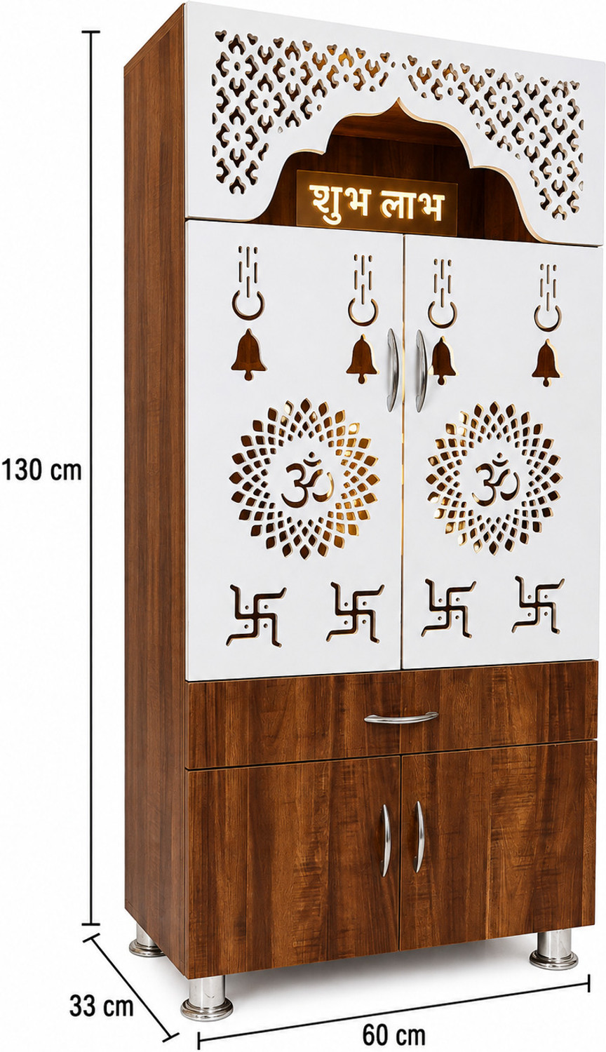Image of KANAKVEERA CRAFTS Premium Wooden Temple for Home | Pooja Mandir with LED Backlit Ganesh Design Engineered Wood Home Temple
