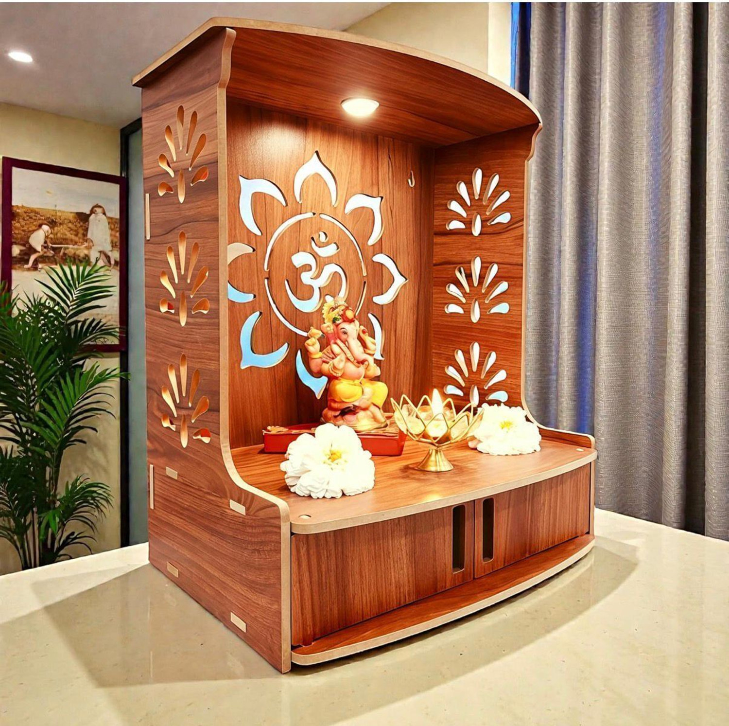 Image of akashi Wooden Temple for Home Pooja Decorative Traditional Mandir Stand Solid Wood Home Temple