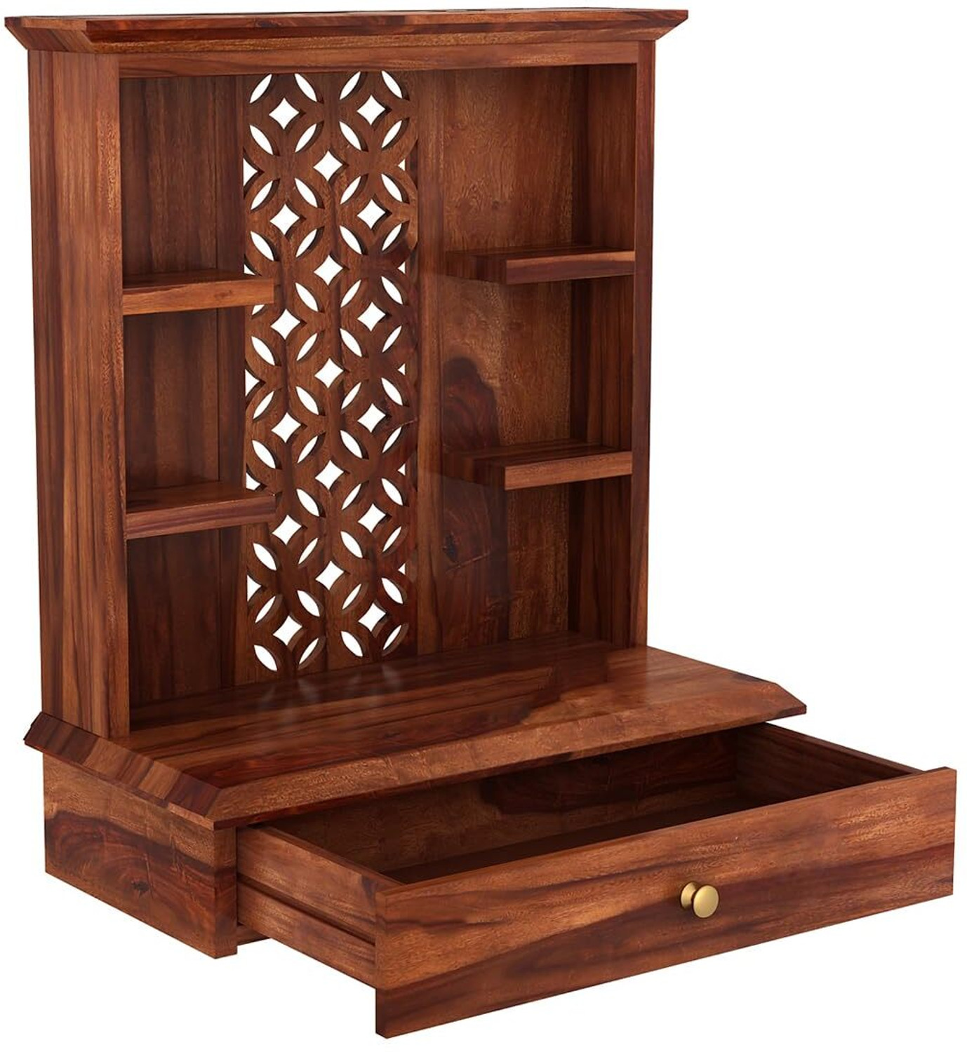 Image of ONIJA Wooden Home Temple For Prayer & Puja Ghar Solid Wood Home Temple