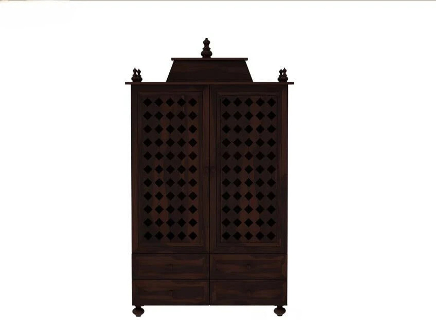 Image of VARSHA FURNITURE Solid Wood Temple for Home|Mandir|Pooja Stand|Mandapam with 4 Drawers- Walnut Solid Wood Home Temple