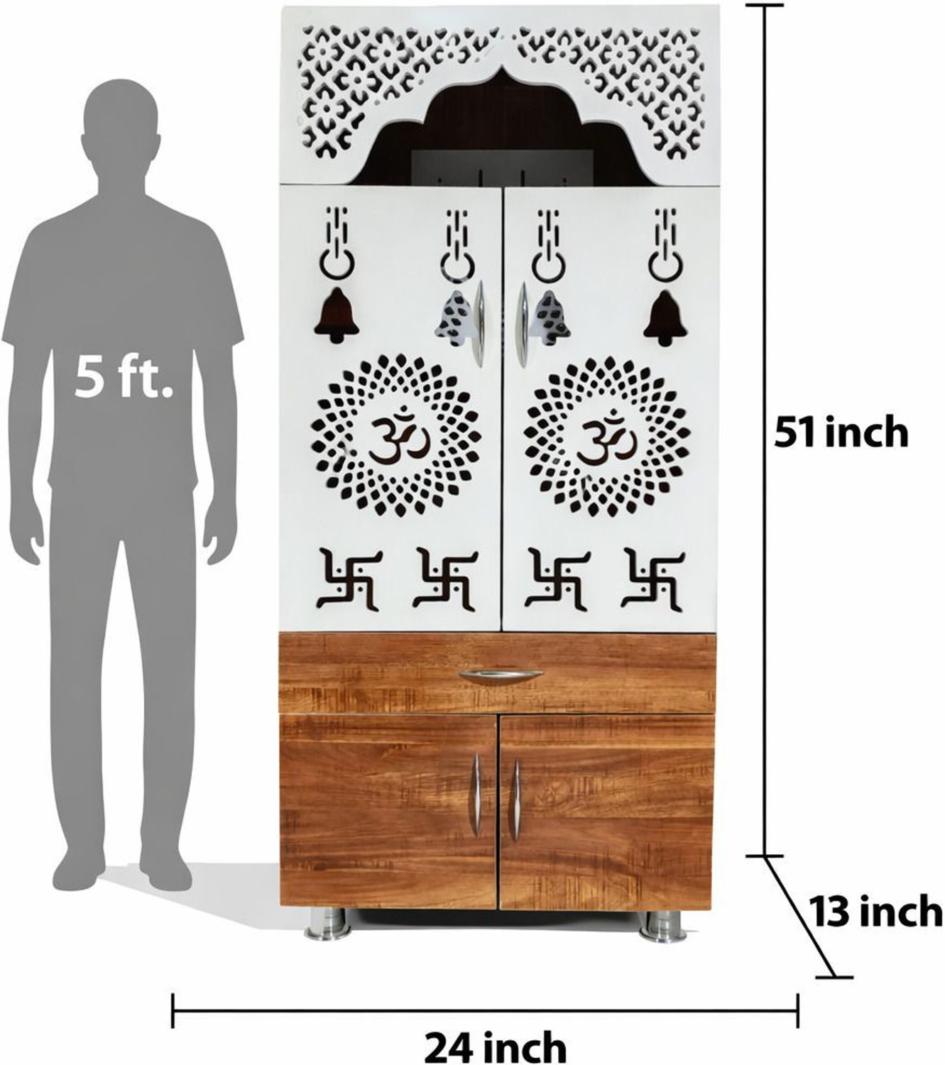 Image of Kankveera crafts Wooden Temple For Home /Pooja Mandir with LED Backlight Engineered Wood Home Temple