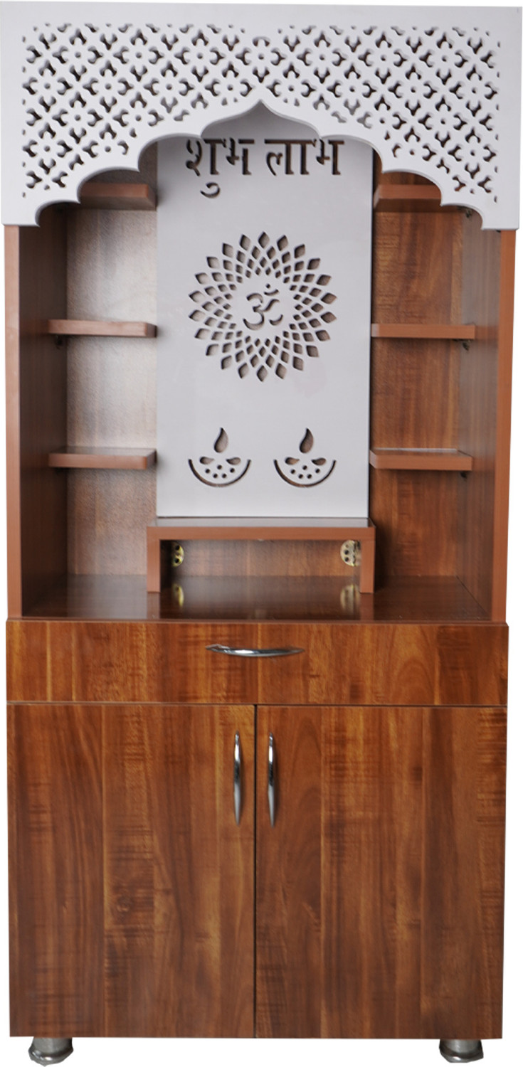 Image of MandirParadise Wooden Pooja Mandir with LED Shubh Labh & Om Design | Traditional Home Temple Engineered Wood Home Temple (Height: 130, Pre-assembled)
