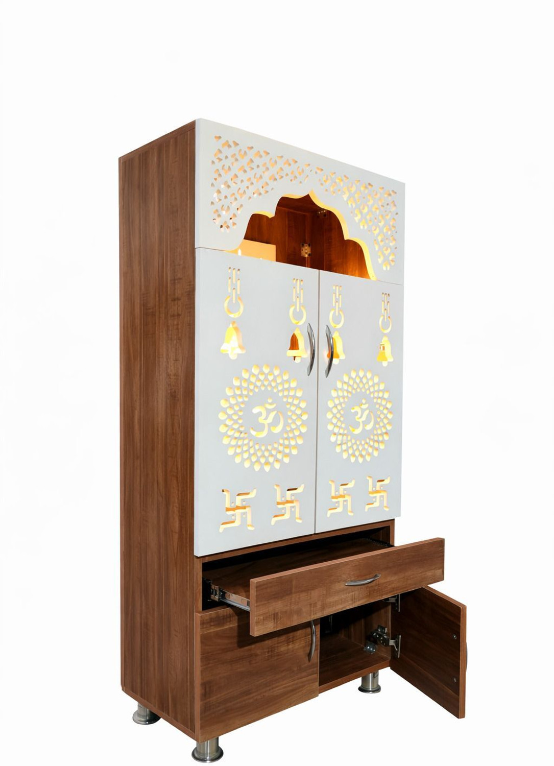 Image of Kankveera crafts Wooden Temple For Home /Pooja Mandir with LED Backlight Engineered Wood Home Temple