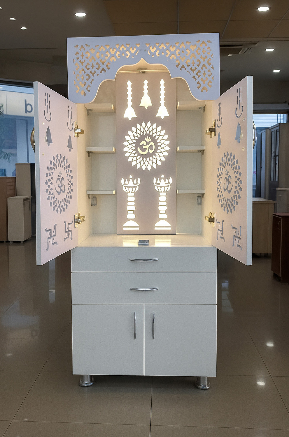 Image of Flipkart Perfect Homes Studio Big Size Designer Temple for Home / Pooja Mandir Engineered Wood Home Temple