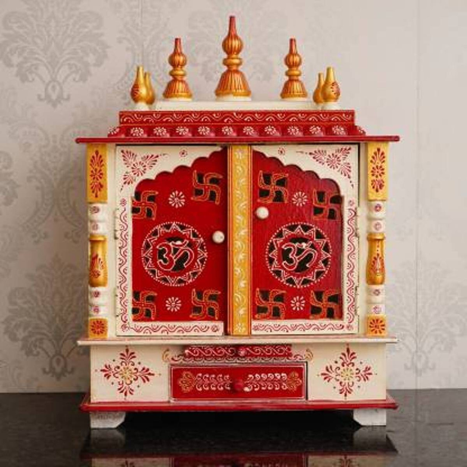 Image of kamdhenu art and craft Mandir Wooden Temple for Home Pooja, Arti Temple for Home and Office Solid Wood Home Temple