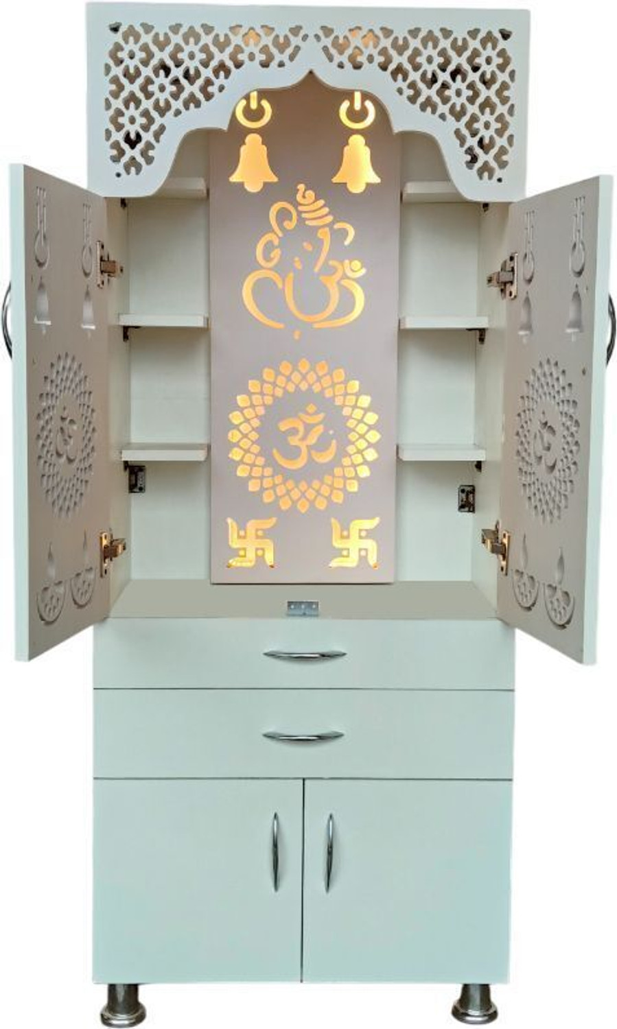 Image of ChiselChant Big Size Designer Temple with Led Lights(Heght: 145cm Pre-Assembled) Engineered Wood Home Temple