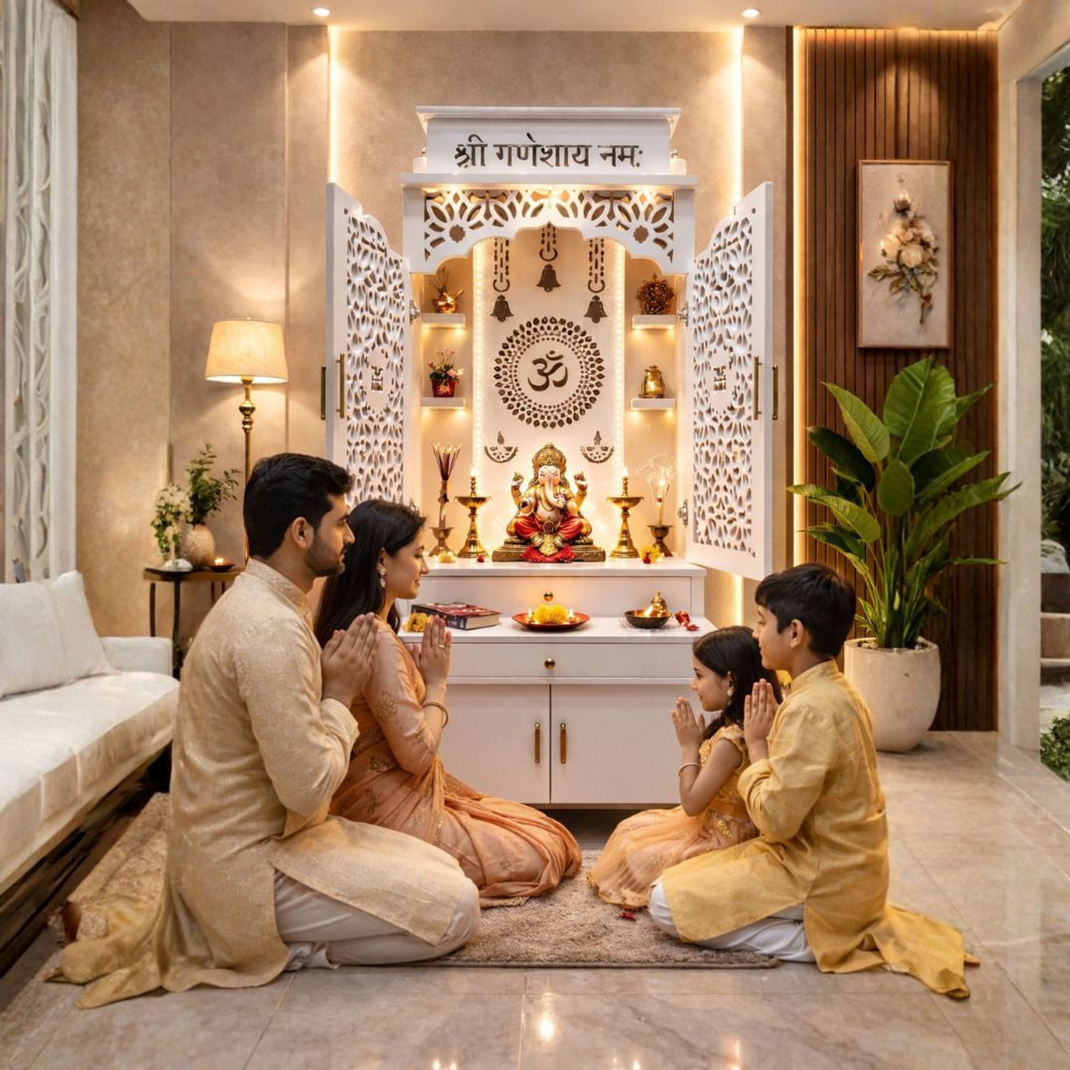 Image of HAKIM Wooden Pooja Mandir with Storage Solid Wood Home Temple