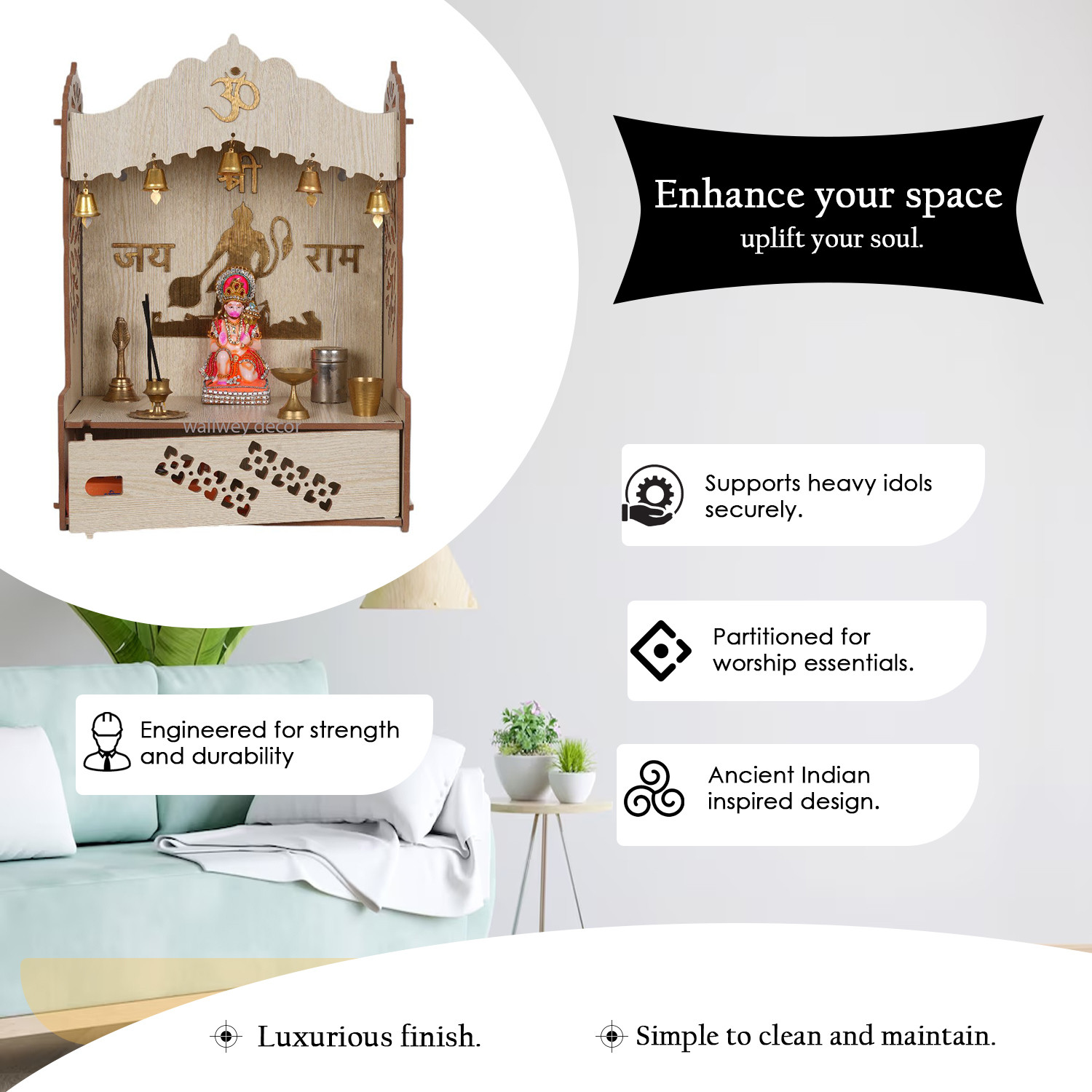 Image of homewey decor Home Temple /Home mandir /god Stand for Home /Pooja Stand /Home mandap Engineered Wood Home Temple