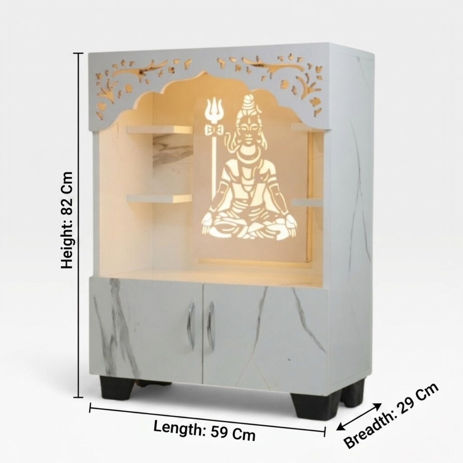 Image of Old Wolf Furniture Wooden Lord Shiva Pooja Mandir With LED Light & Storage Temple For Home Engineered Wood Home Temple