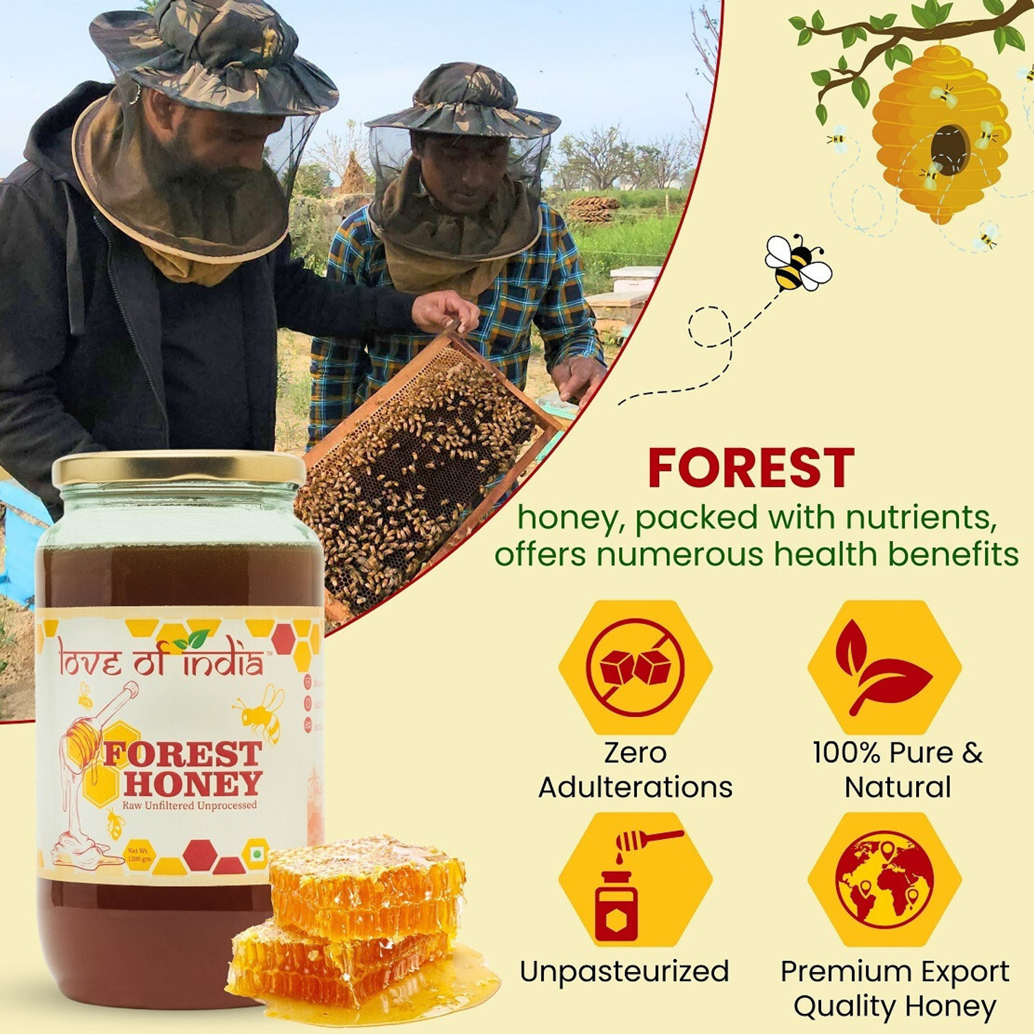 Image of Love Of India Forest Honey (Raw, Unfiltered, Unprocessed & Non-Pasteurised)