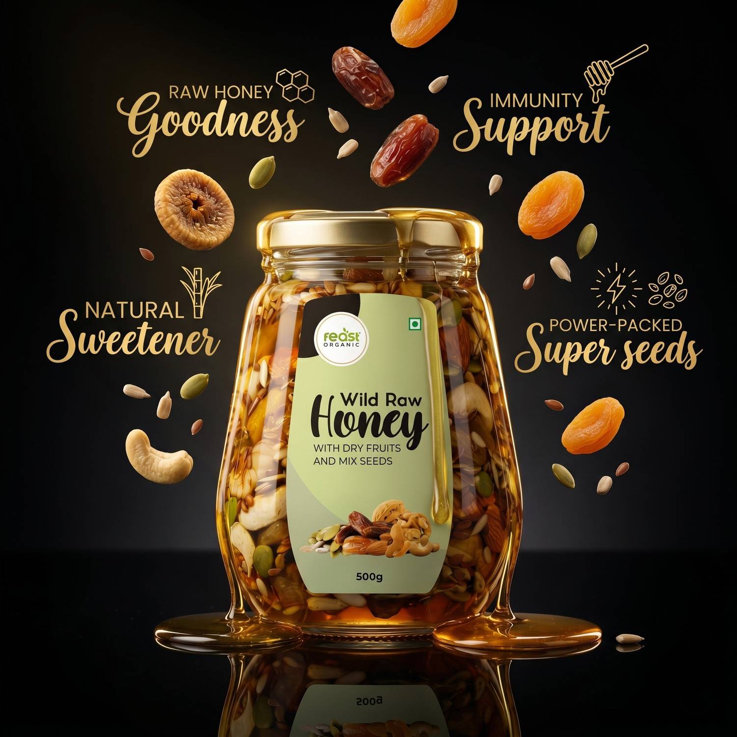 Feast Organic Wild Raw Honey with Dry Fruits Combo - Image 2