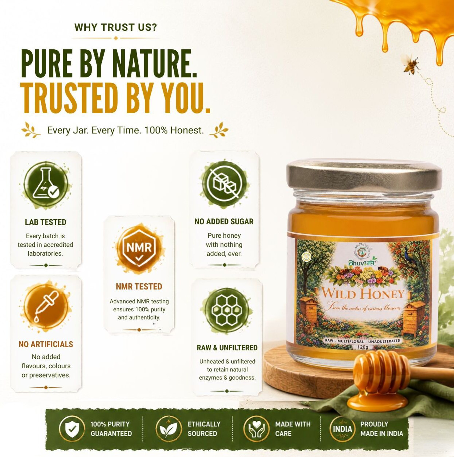Image of Bhuvinam Wild Honey Multiflora | 100% Pure & Natural | Raw & Unprocessed