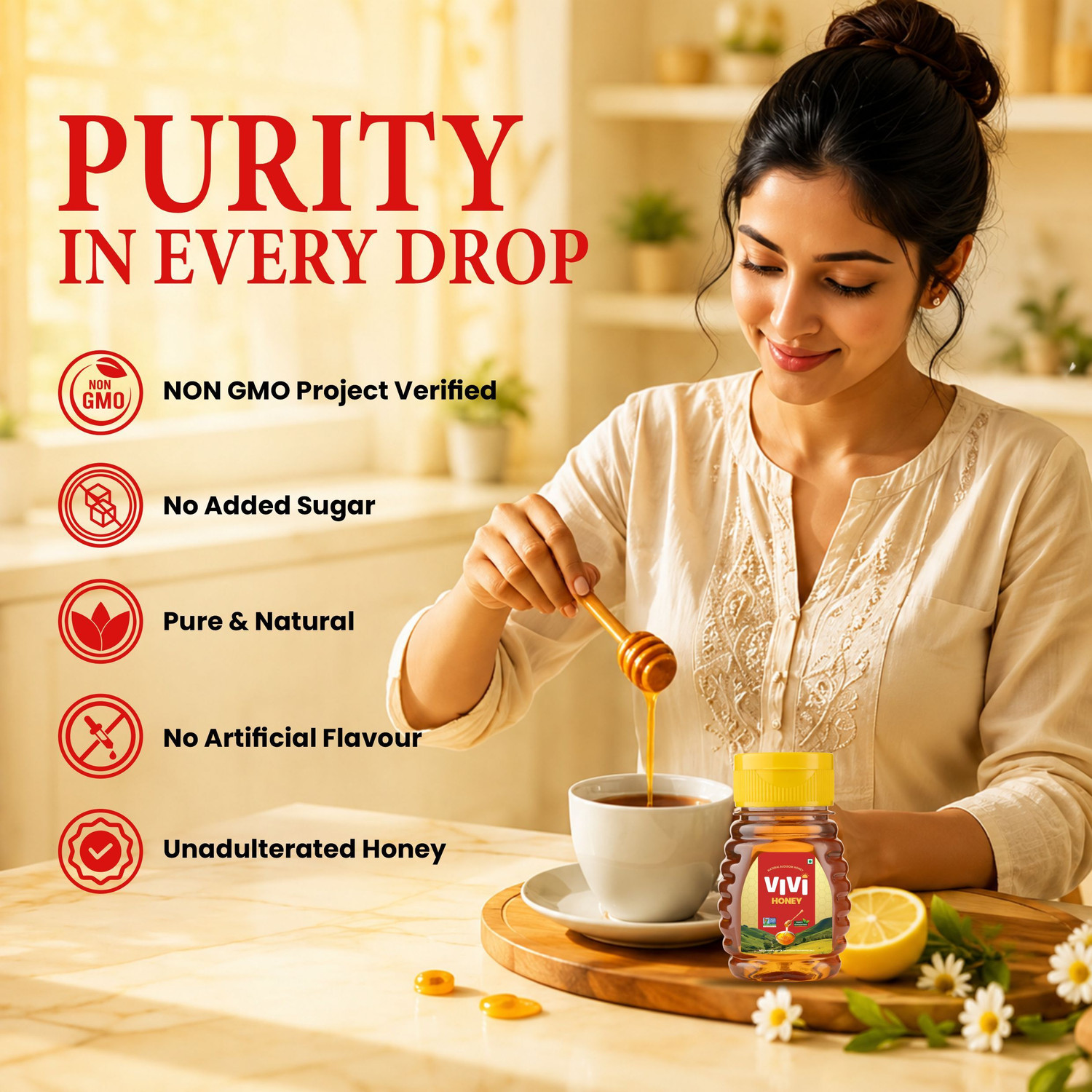 Image of Vivi Natural Honey (Buy 1 Get 1 Free) | 100% Pure & Processed Multi-Floral