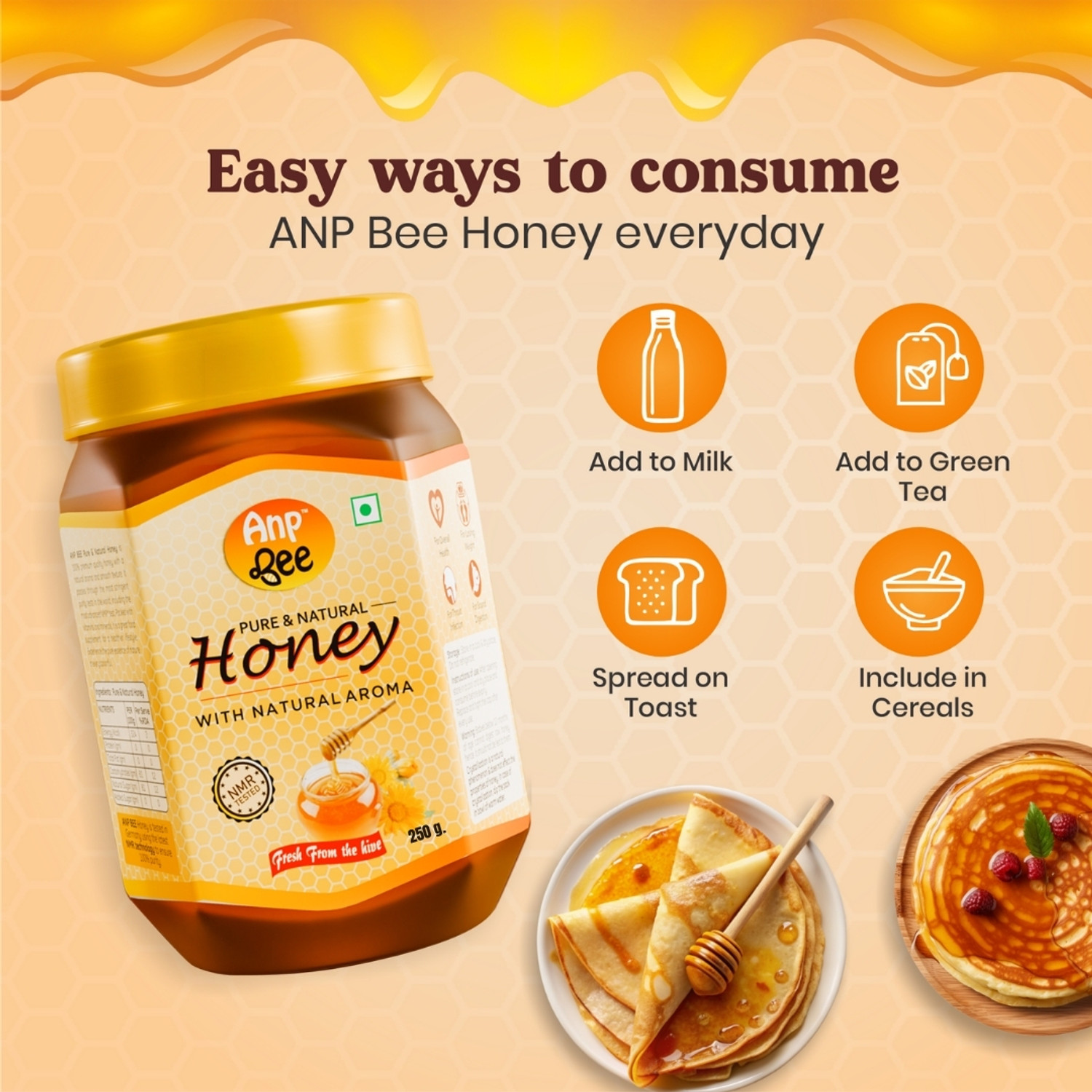 Image of ANP BEE Pure Natural Honey NMR Tested Unprocessed Premium Quality Original Madhu /Shahad