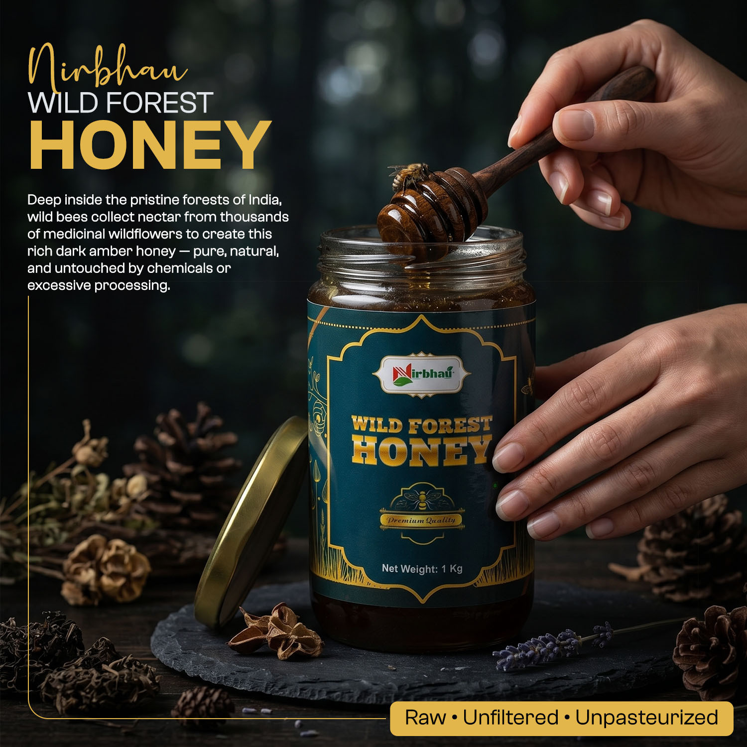 Image of nirbhau Wild Forest Honey, Rich in Antioxidants | Daily Wellness and Immunity Support