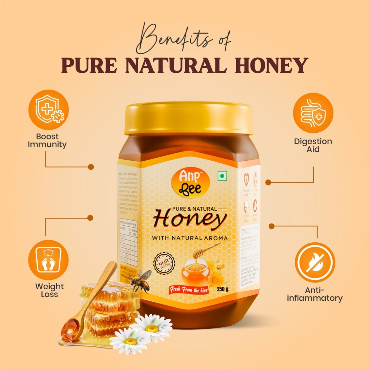 Image of ANP BEE Pure Natural Honey NMR Tested Unprocessed Premium Quality Original Madhu /Shahad