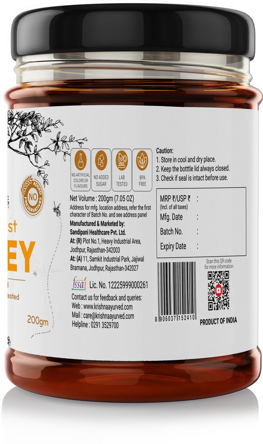 Image of Krishna's Herbal & Ayurveda Pure Wild Forest Honey No Additives or Preservatives, Highly Nutritious