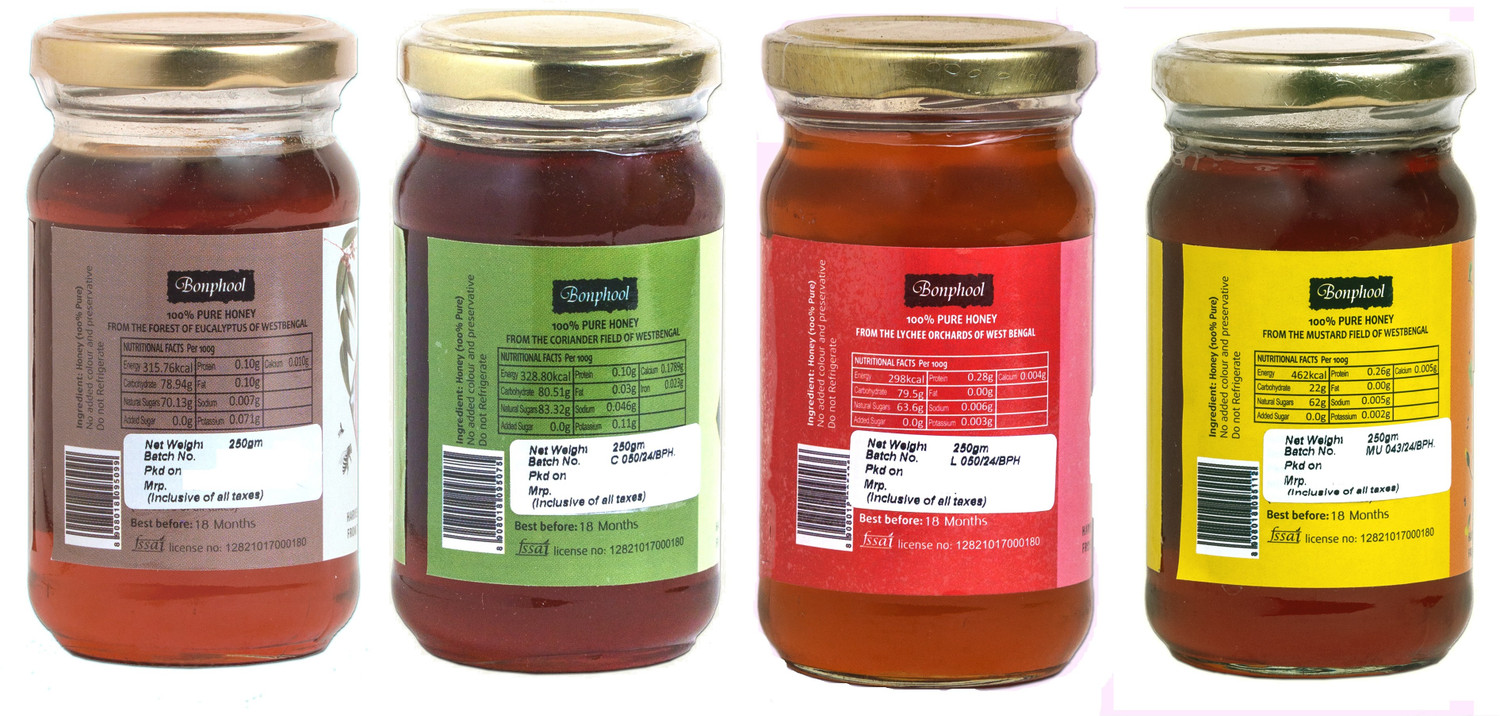 Image of Bonphool Lychee Honey, Mustard Honey, Eucalyptus Honey & Coriander Honey(250Gram)