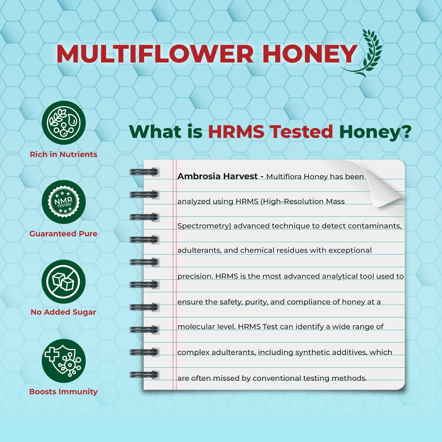 Image of Ambrosia Harvest Pure Multiflora Honey 800gm, NMR Tested Raw Original Natural Honey, No Sugar