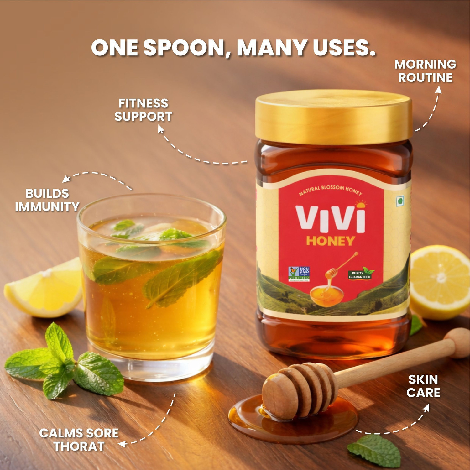 Image of Vivi Natural Honey 100% Pure | Multi-Floral | Non-GMO Verified| Healthy Natural