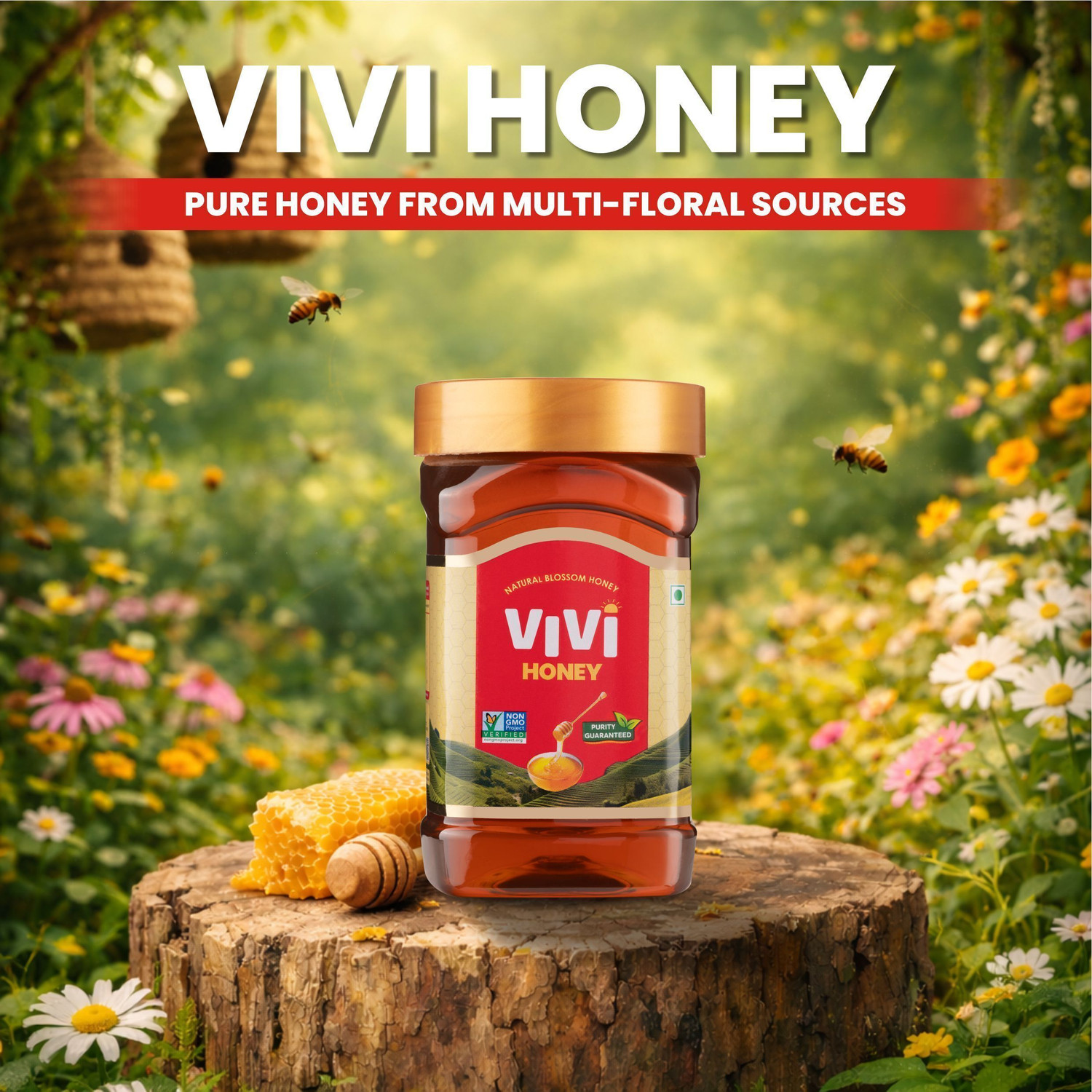 Image of Vivi Natural Honey 100% Pure | Multi-Floral | Non-GMO Verified| Healthy Natural