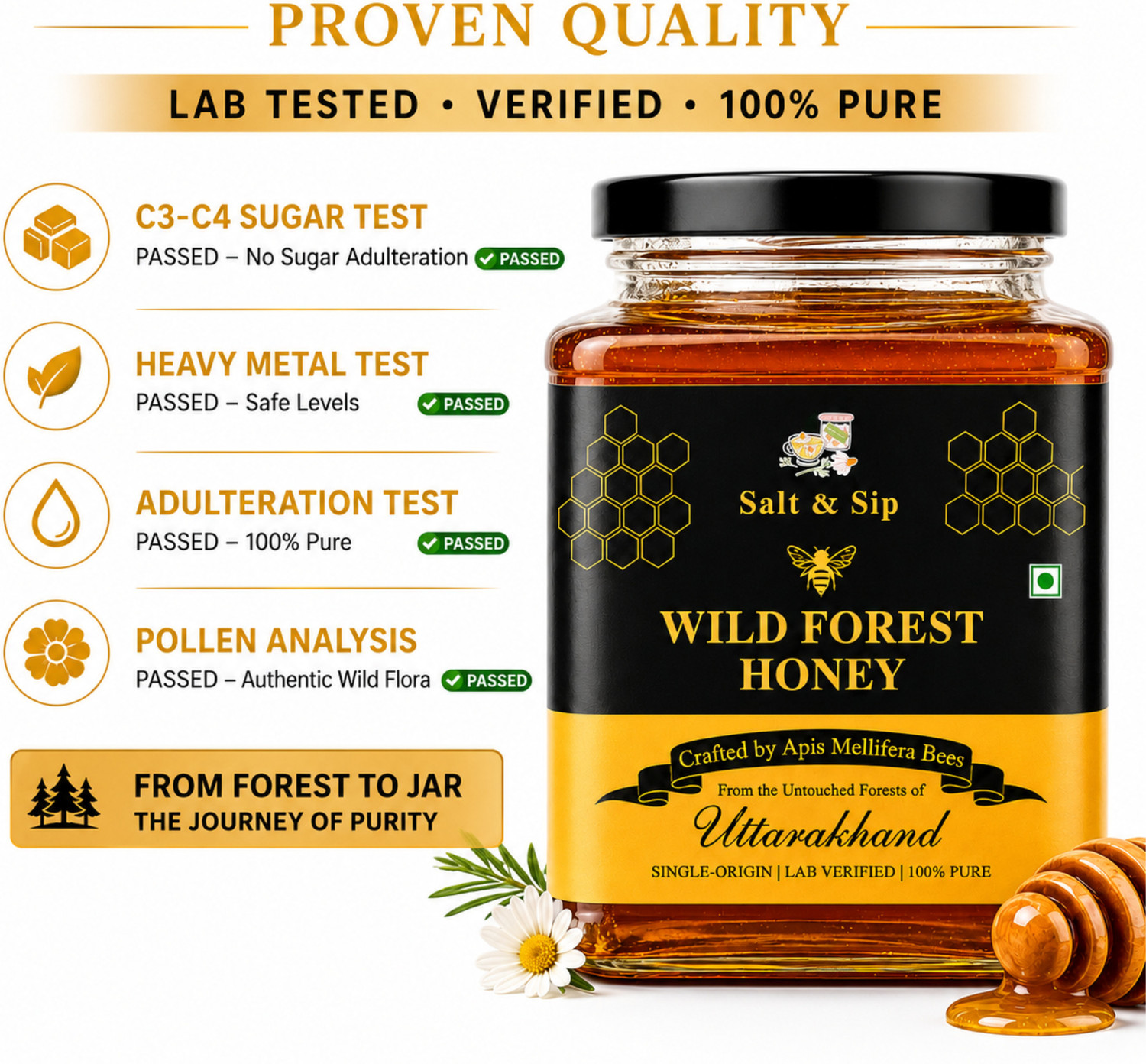 Image of Salt & Sip Wild Forest Honey| Uttarakhand Sourced - Raw Honey | Organic Honey Lab Tested