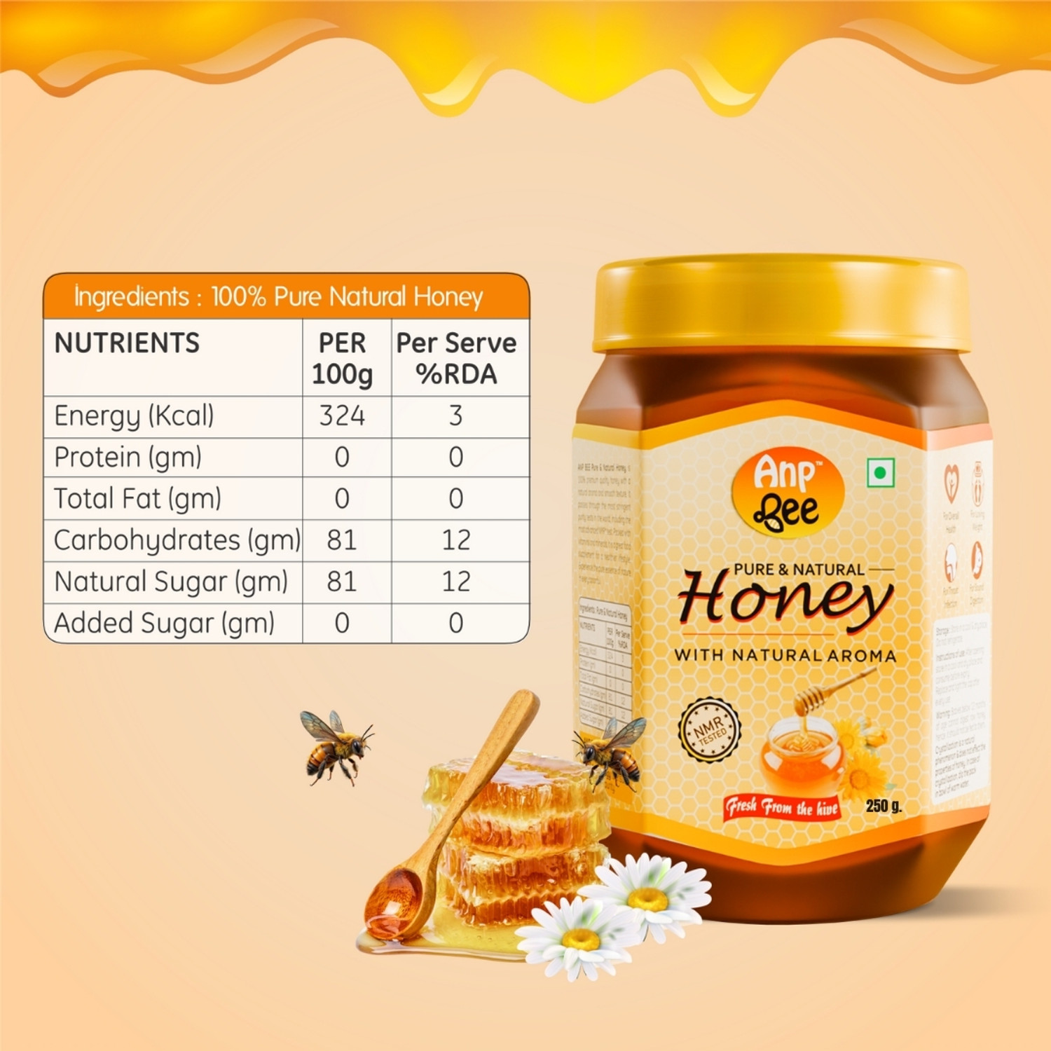 Image of ANP BEE Pure Natural Honey NMR Tested Unprocessed Premium Quality Original Madhu /Shahad
