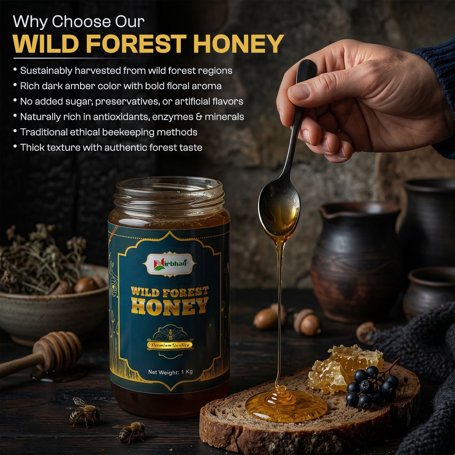 Image of nirbhau Wild Forest Honey, Rich in Antioxidants | Daily Wellness and Immunity Support