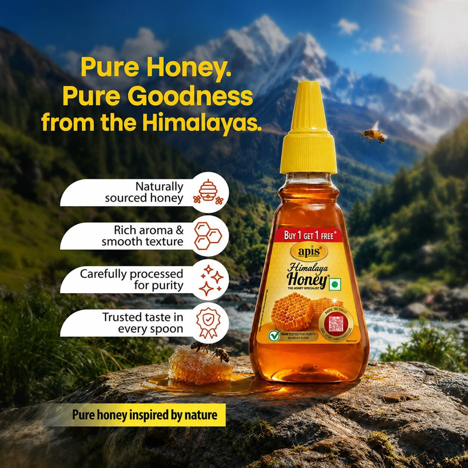 Image of Apis Himalaya Pure Honey Squeezy Pack of 2 x 225g Natural Honey
