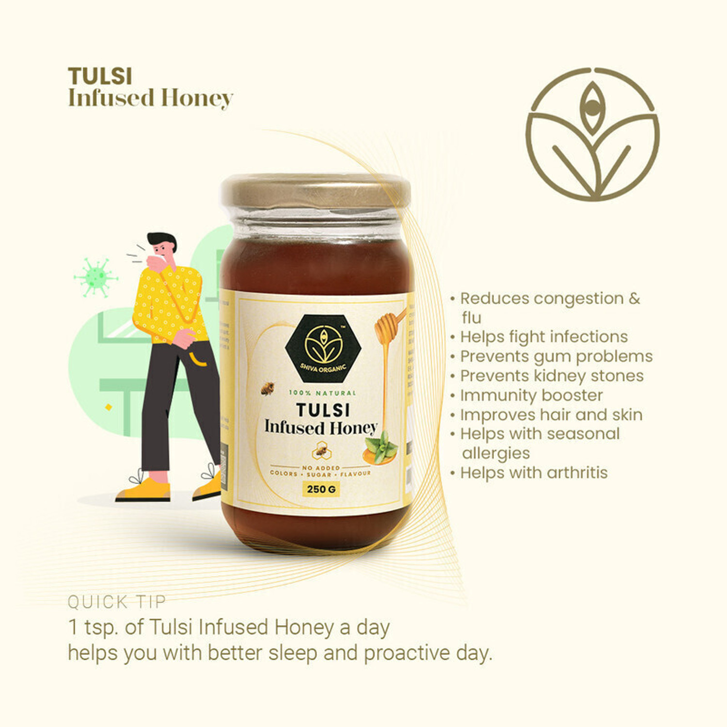 Image of Shiva Organic Tulsi Infused Honey - 100% Natural and Pure Organic Honey,