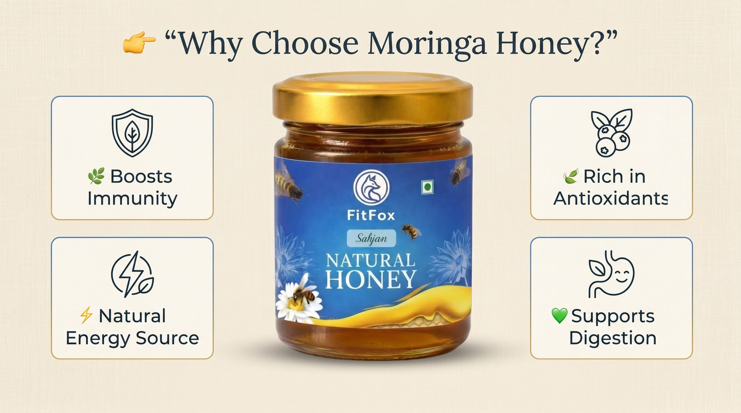 Image of fitfox Sahjan (Moringa) Natural Honey Immunity Boost Honey