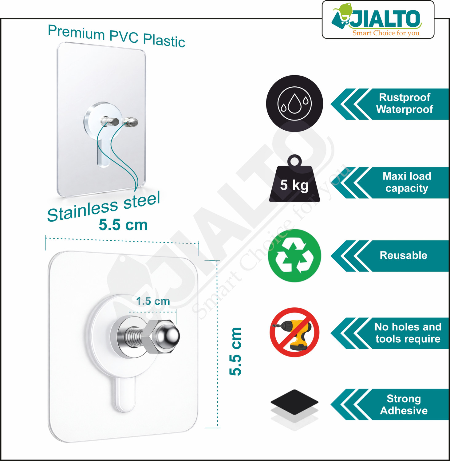 Image of JIALTO JIALTO Wall Hooks for Strong Adhesive Hooks for Heavy Duty Wall hangings Nail Hook 20