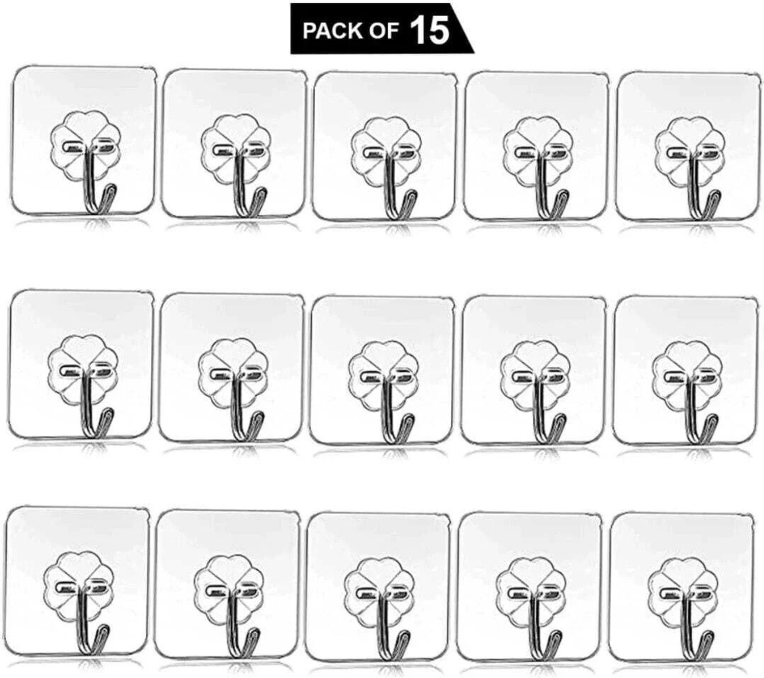 Image of XBEY Durable Transparent Adhesive Wall Hooks - 15 Pack Hook 15