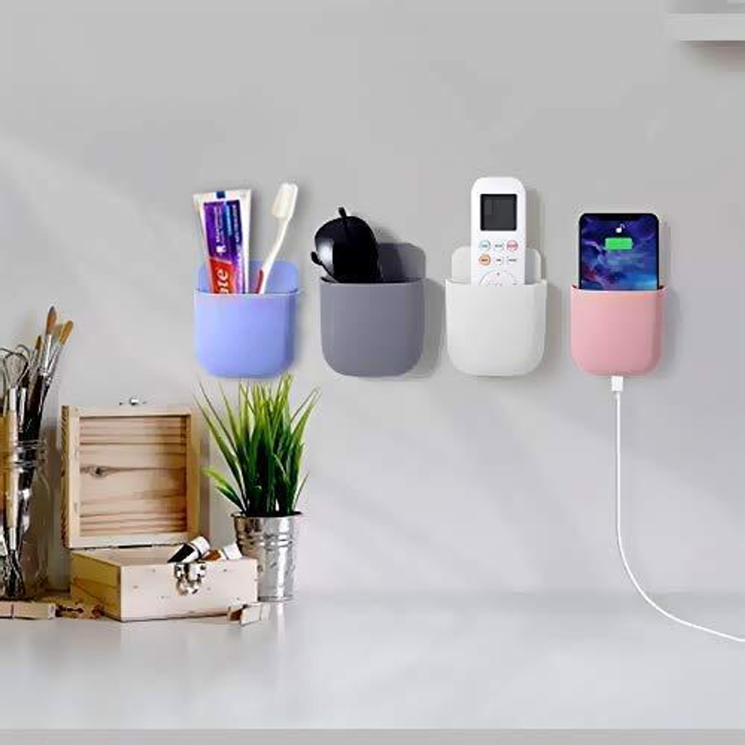 Image of Nohuj 4 Compartments Plastic Remote holder, Mobile holder, Toothpaste holder