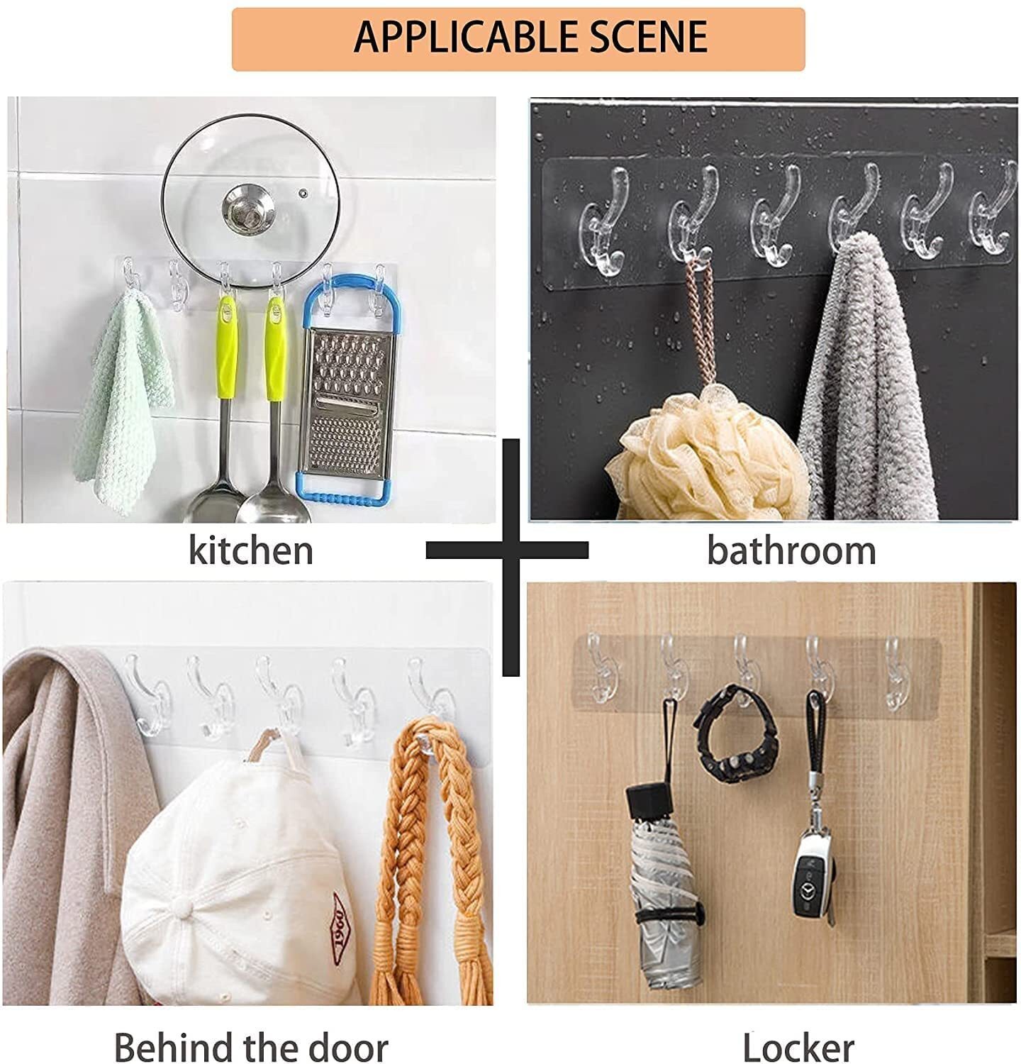 Image of XBEY 6 in 1 Heavy-Duty Hooks | Drill Sticker Hanger | Kitchen Bathroom Hook Rail 1