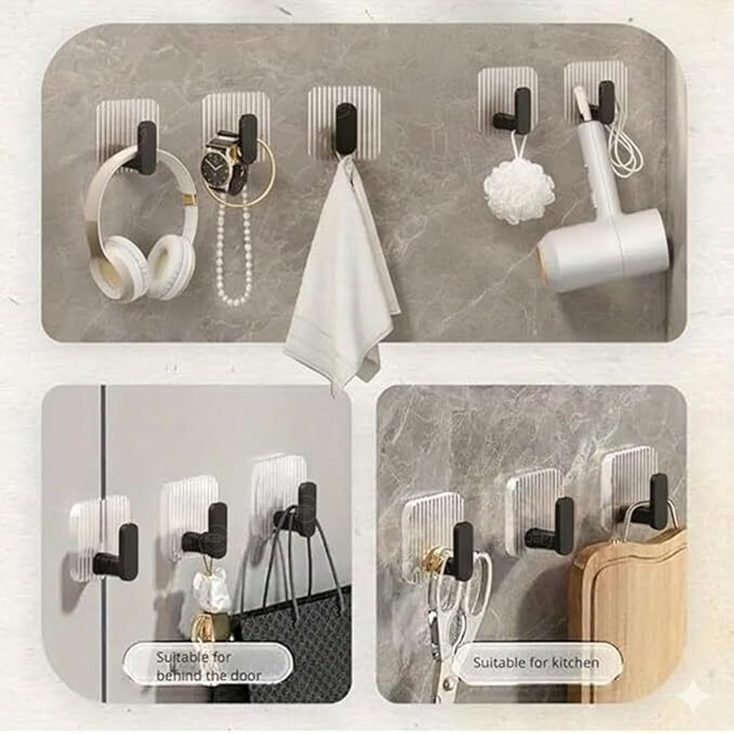 Image of KRYZVO Set of 4 Luxury Acrylic Self-Adhesive Wall Hooks | Strong Grip, Heavy Duty Hook 4
