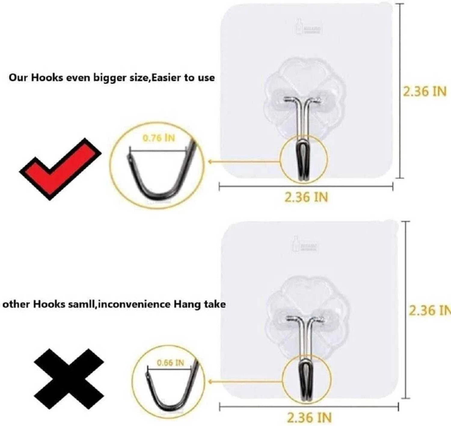 Image of XBEY Durable Transparent Adhesive Wall Hooks - 15 Pack Hook 15