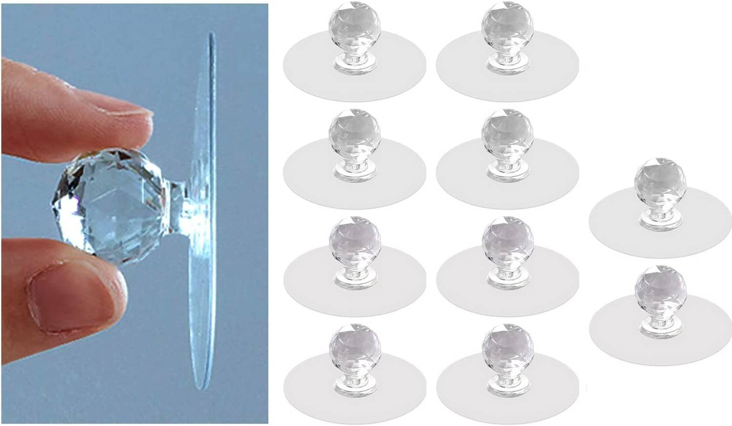 BLAPOXE Clear Cabinet Drawer Knobs, Diamond Crystal Shaped Pulls Handle Hook 10