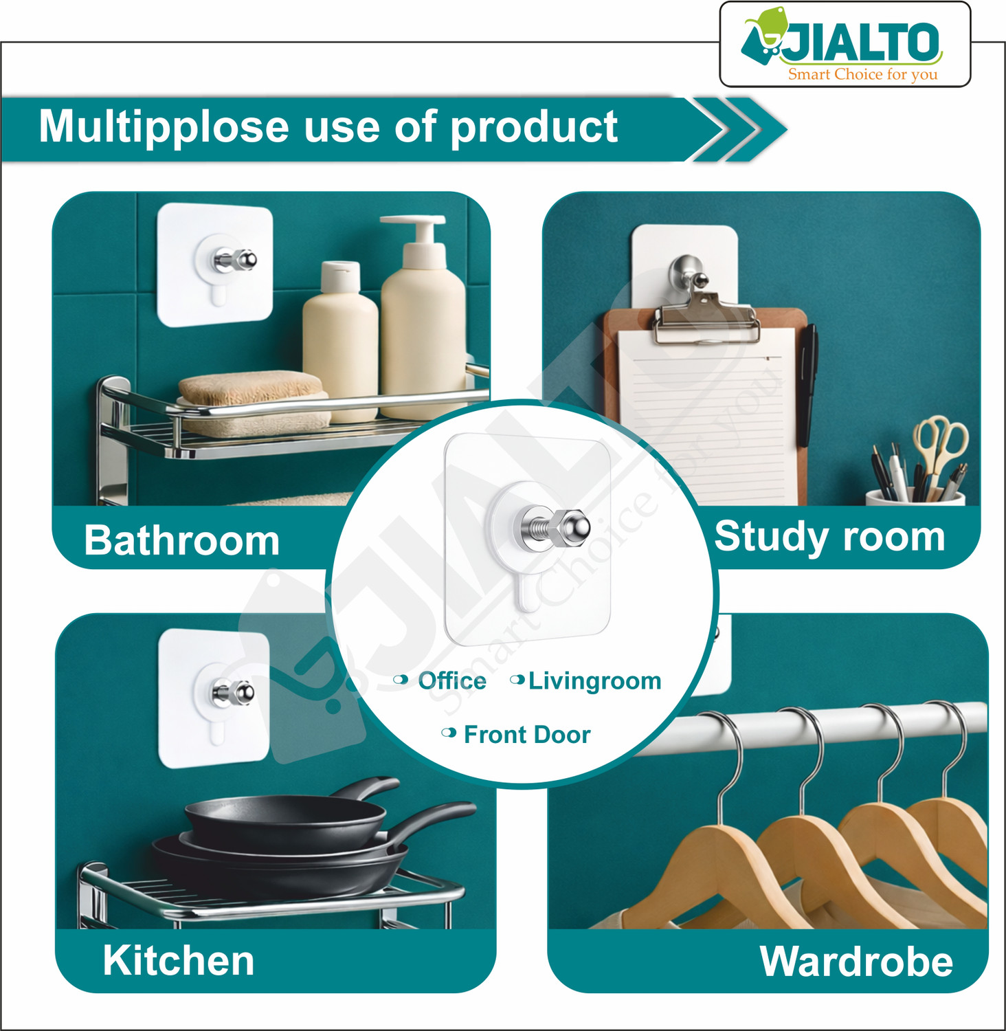 Image of JIALTO JIALTO Wall Hooks for Strong Adhesive Hooks for Heavy Duty Wall hangings Nail Hook 20