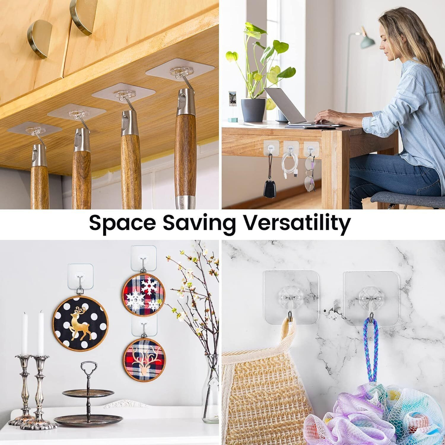 Image of SSUCA Strong Adhesive Sticker Hanging Hook Wall Cloth Hanger Kitchen Bathroom Sticky Hook 10